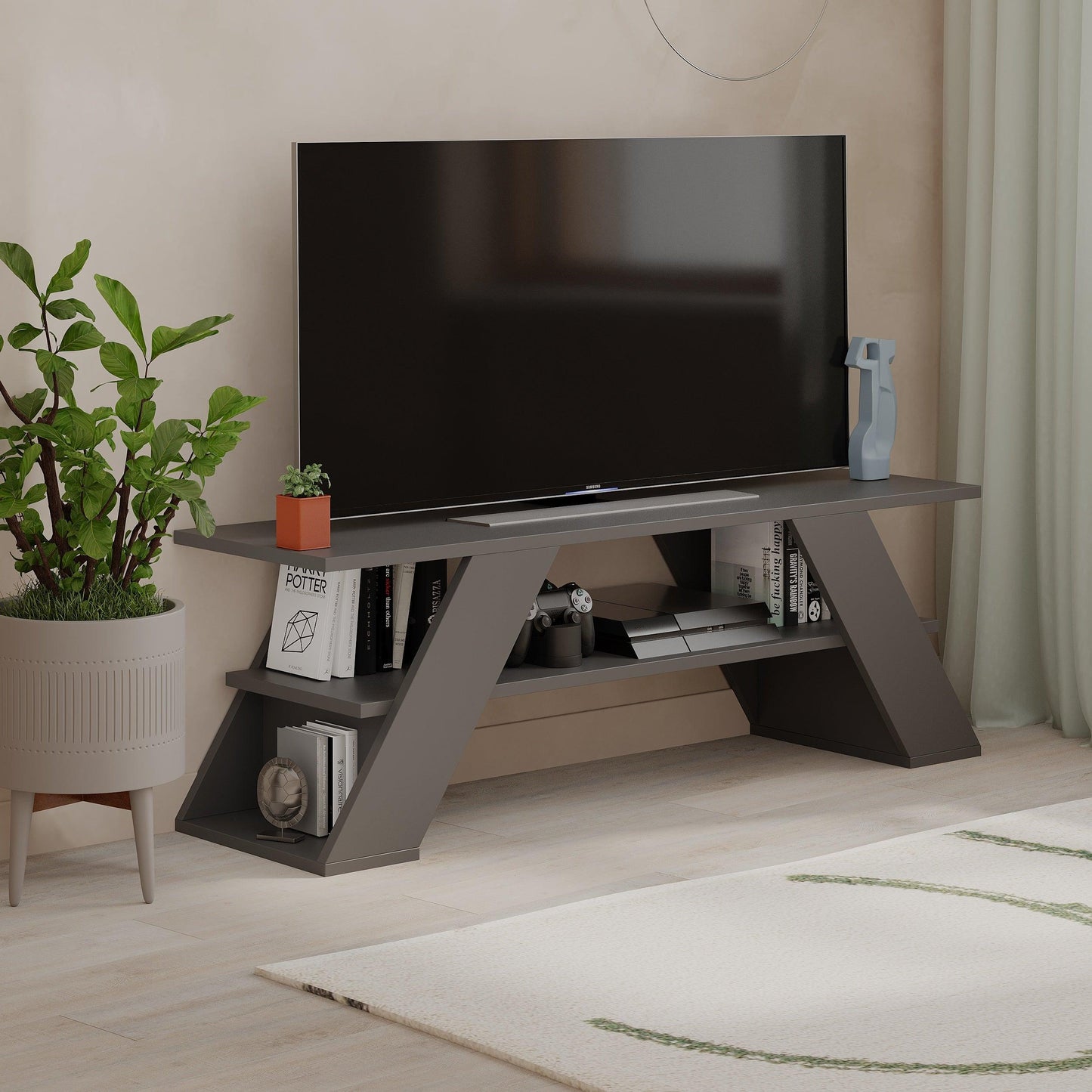 Farfalla Modern TV Stand Multimedia Centre TV Unit With Shelves 120cm - Decortie