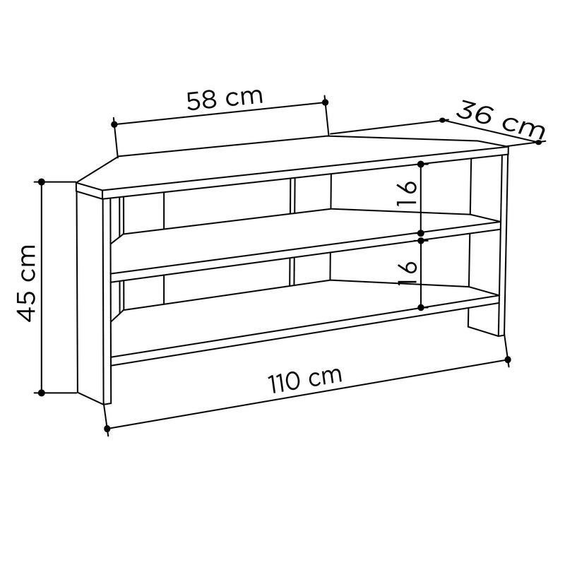 Thales Corner Modern TV Stand Multimedia Centre Corner 110cm - Decortie