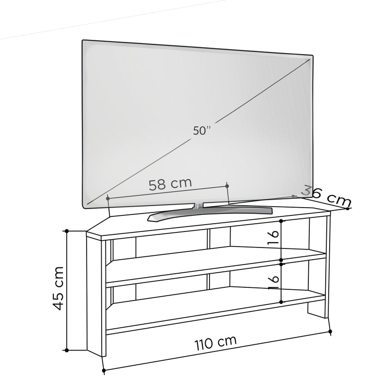 Thales Corner Modern TV Stand Multimedia Centre Corner 110cm - Decortie