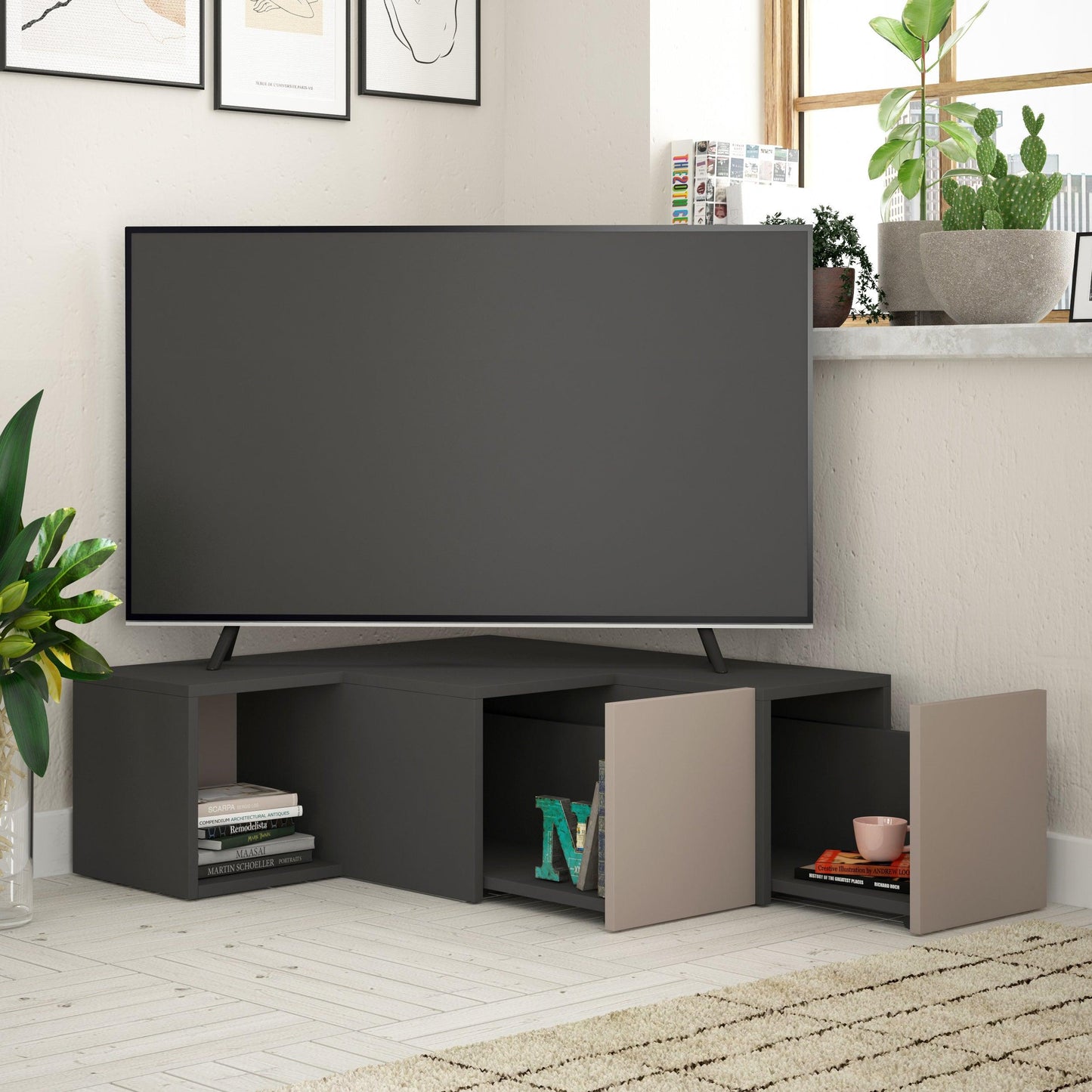 Compact Modern TV Stand Multimedia Centre With Storage Cabinet 94.2cm - Decortie