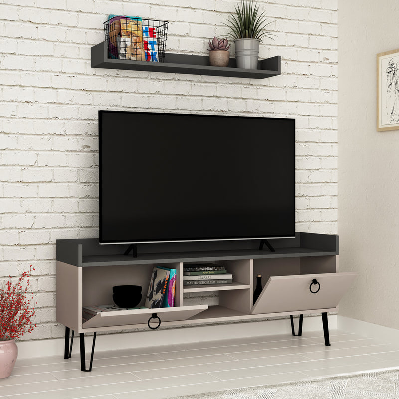 Keday Modern TV Stand Multimedia Centre With Wall Shelf Unit 140cm - Decortie