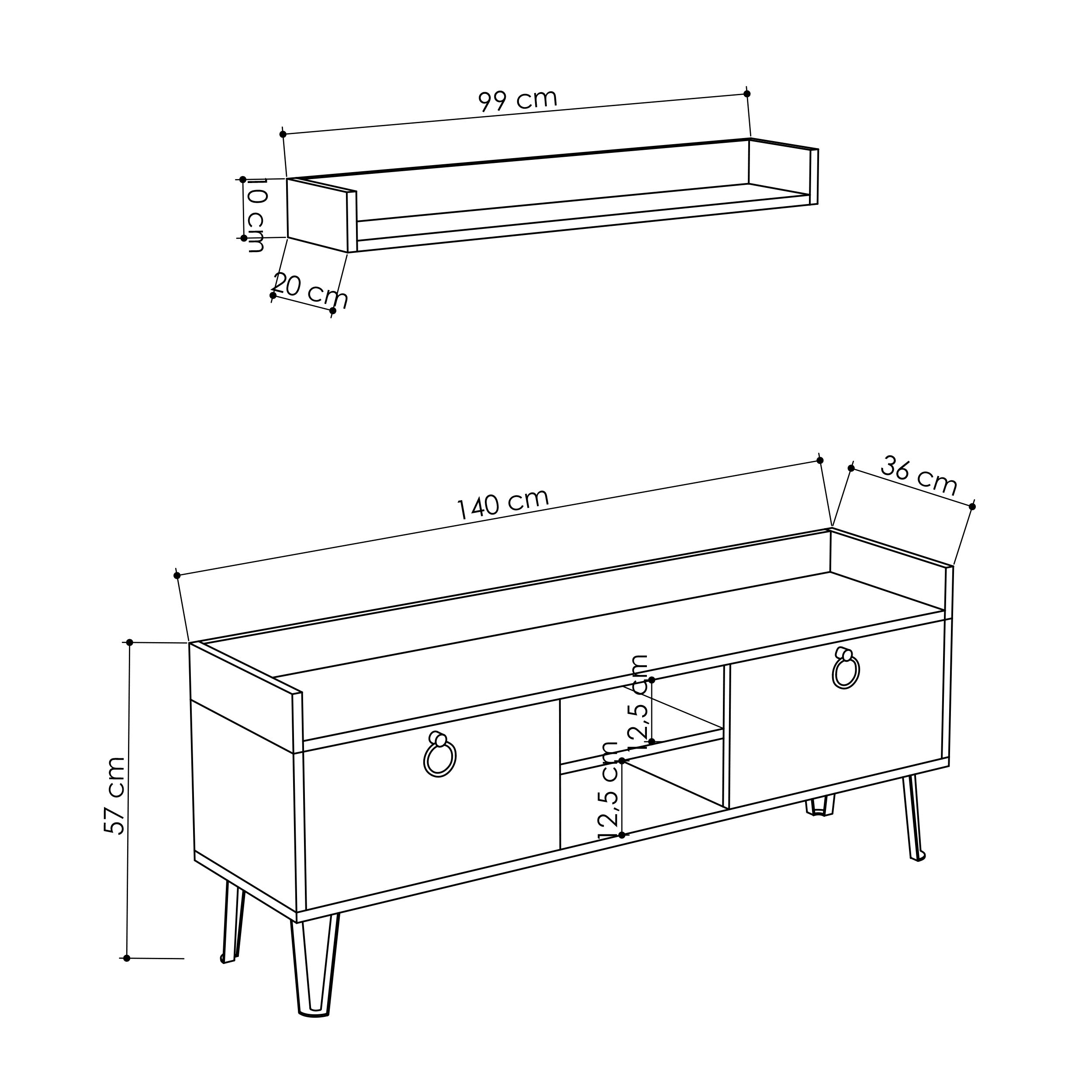 Keday Modern TV Stand Multimedia Centre With Wall Shelf Unit 140cm - Decortie