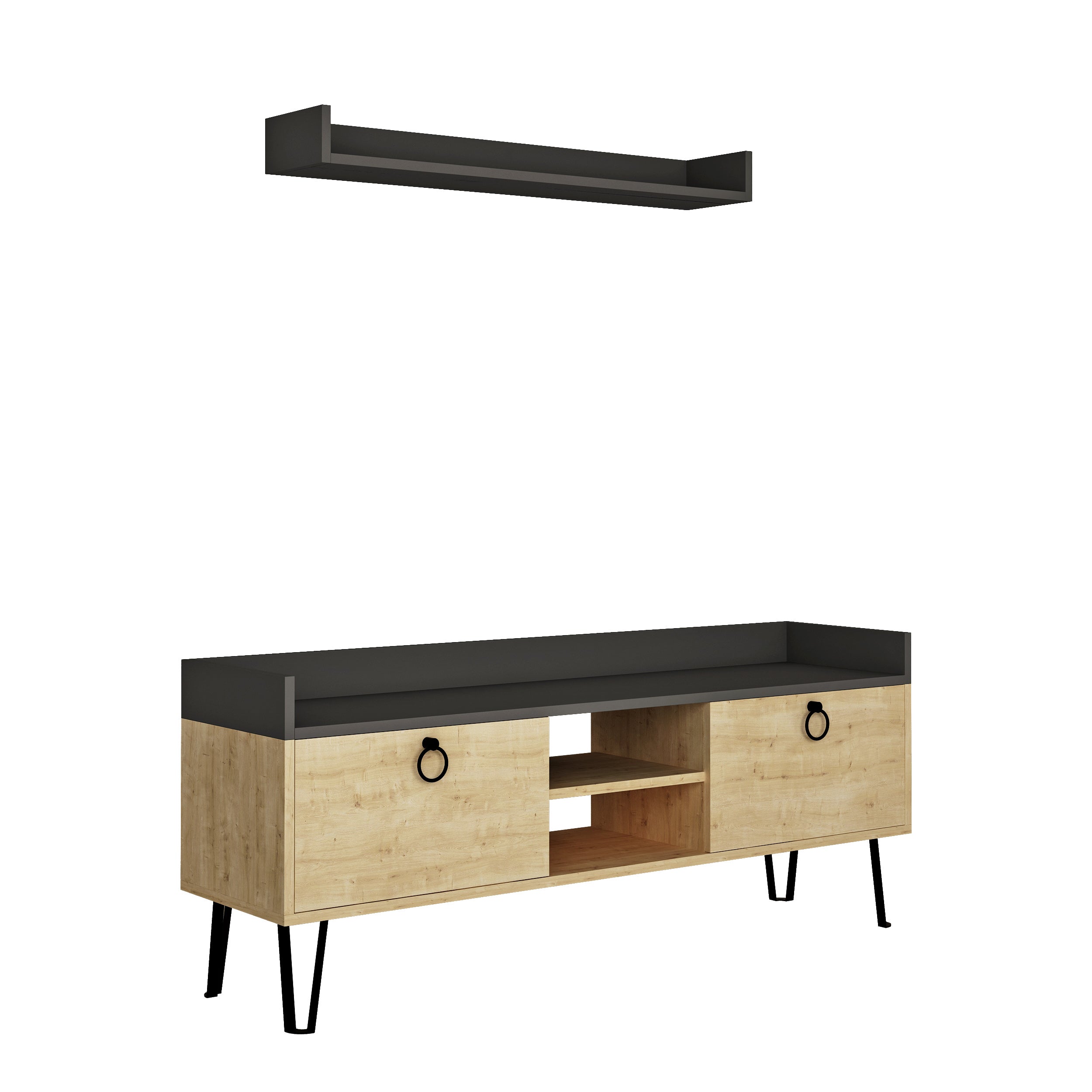 Keday Modern TV Stand Multimedia Centre With Wall Shelf Unit 140cm - Decortie