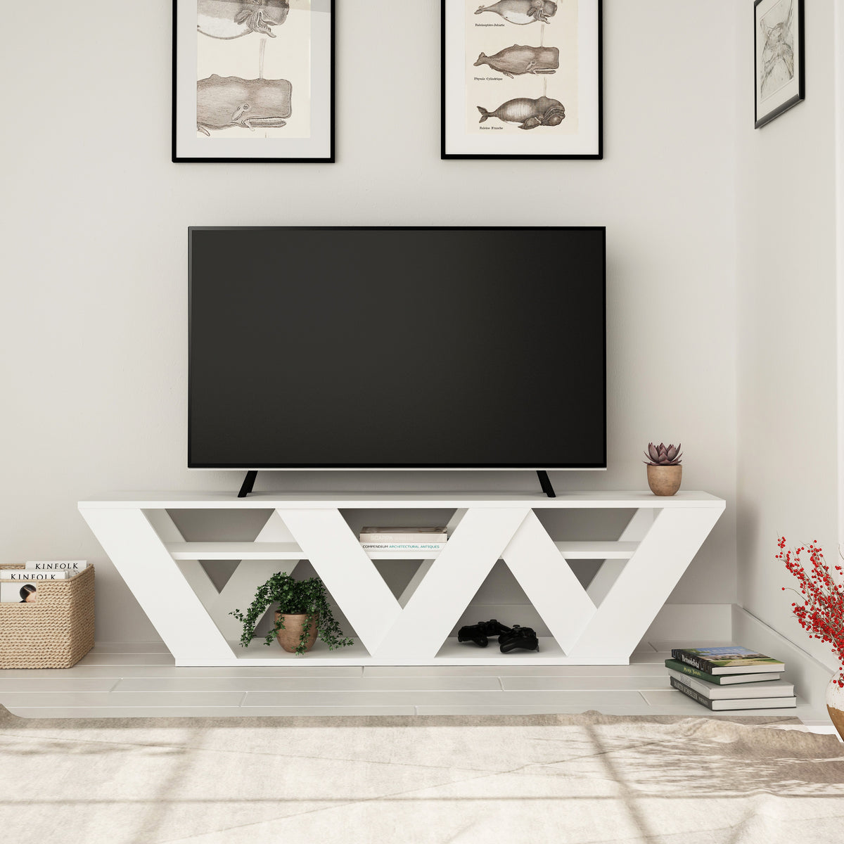Ralla Modern TV Stand Multimedia Centre With Shelves 158cm - Decortie