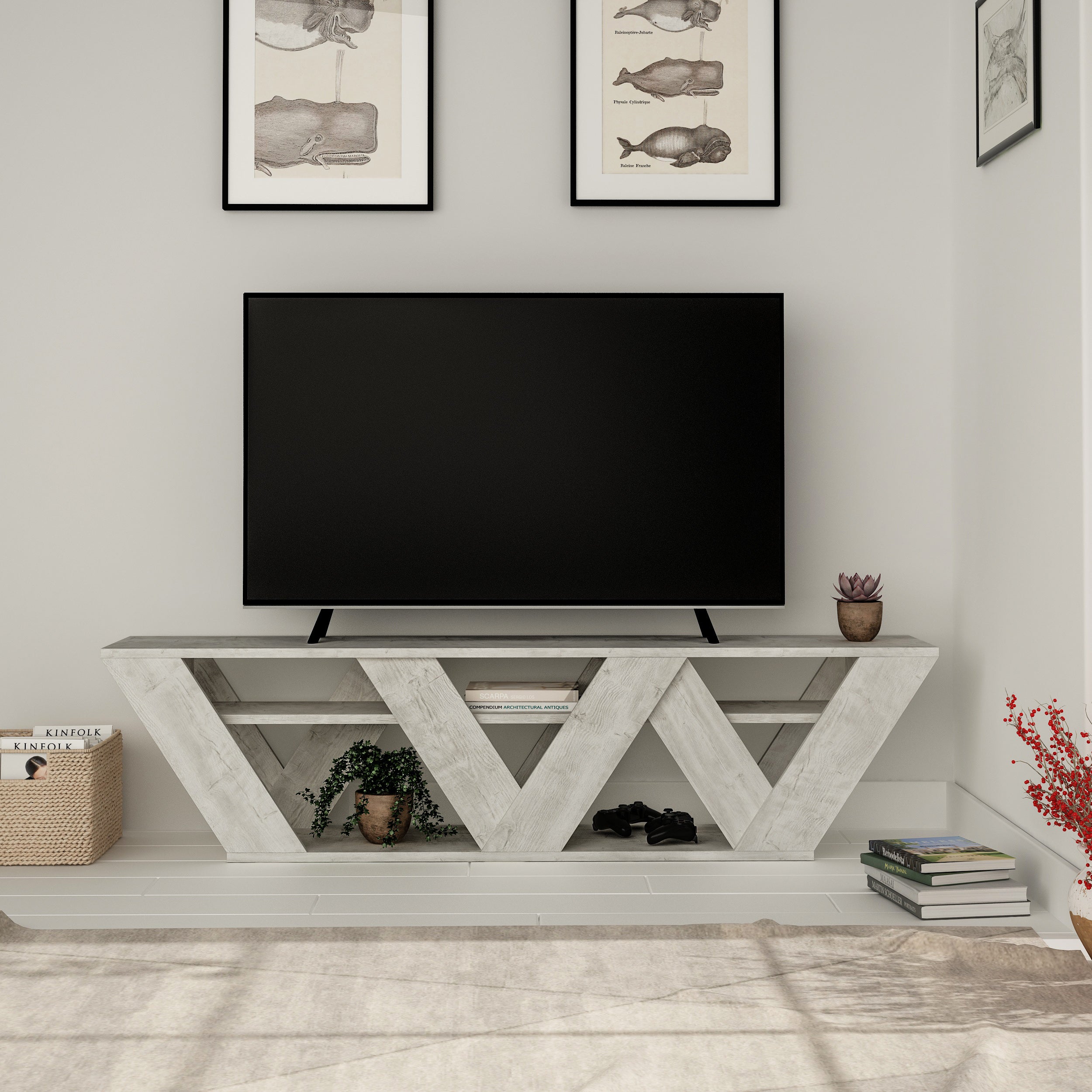 Ralla Modern TV Stand Multimedia Centre With Shelves 158cm - Decortie