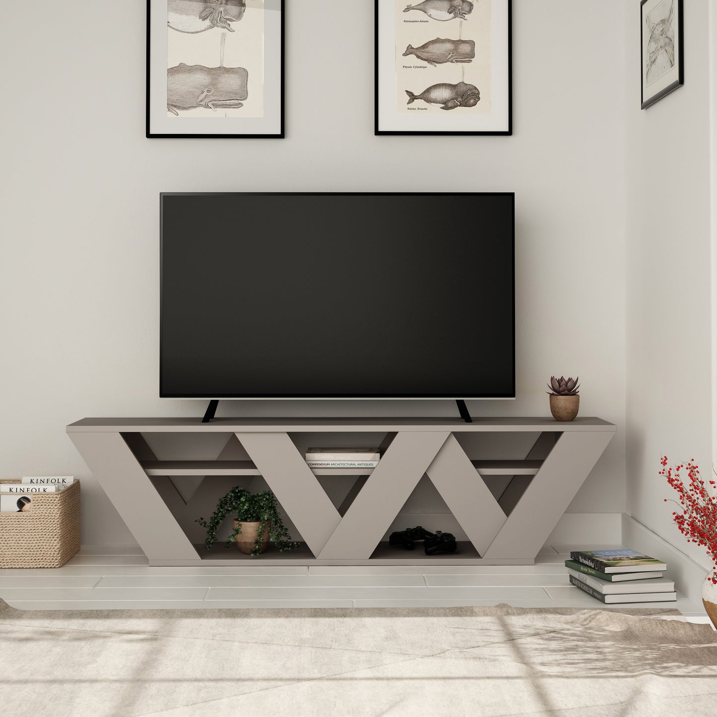 Ralla Modern TV Stand Multimedia Centre With Shelves 158cm - Decortie