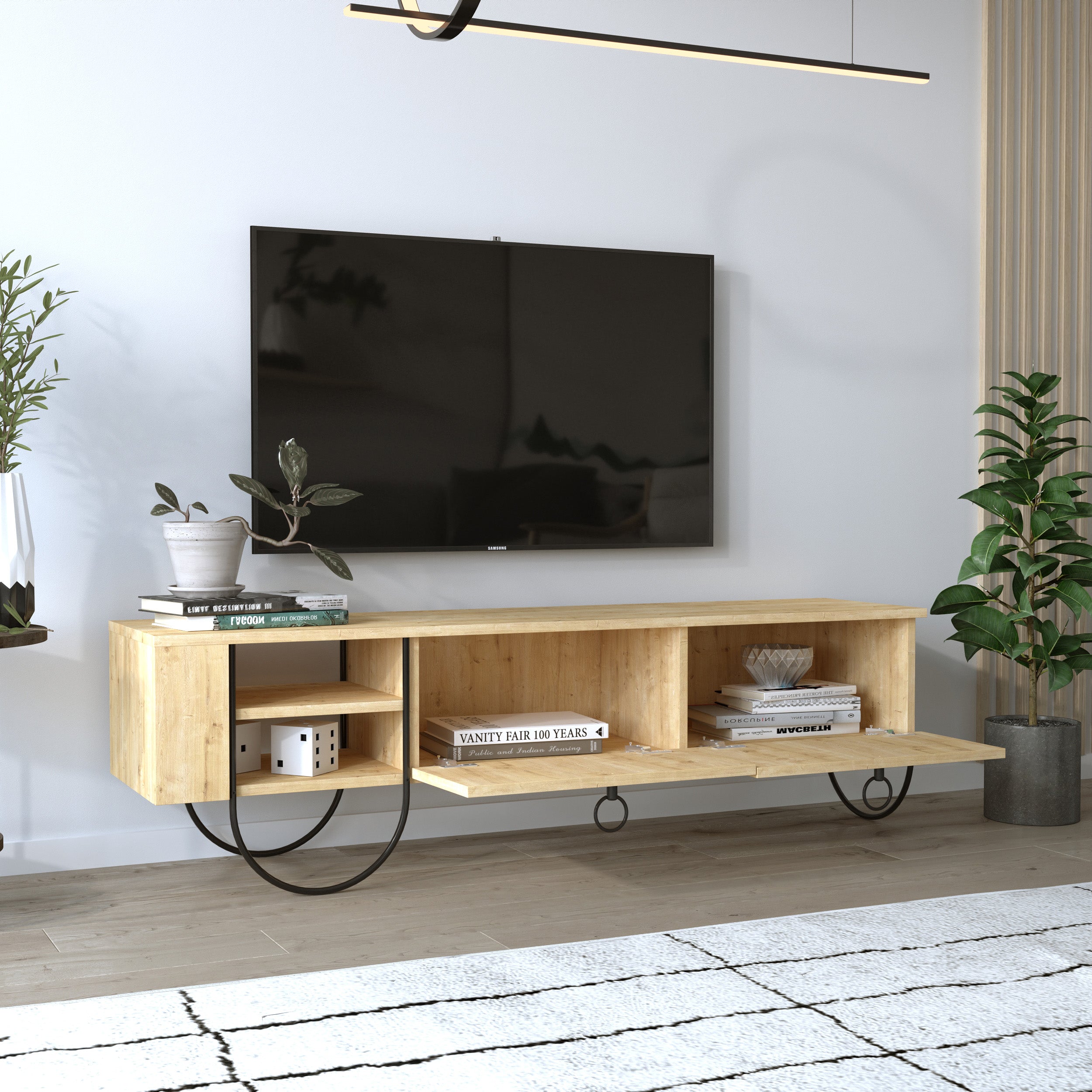 Norfolk Modern TV Stand Multimedia Centre With Storage Cabinet 151 cm - Decortie