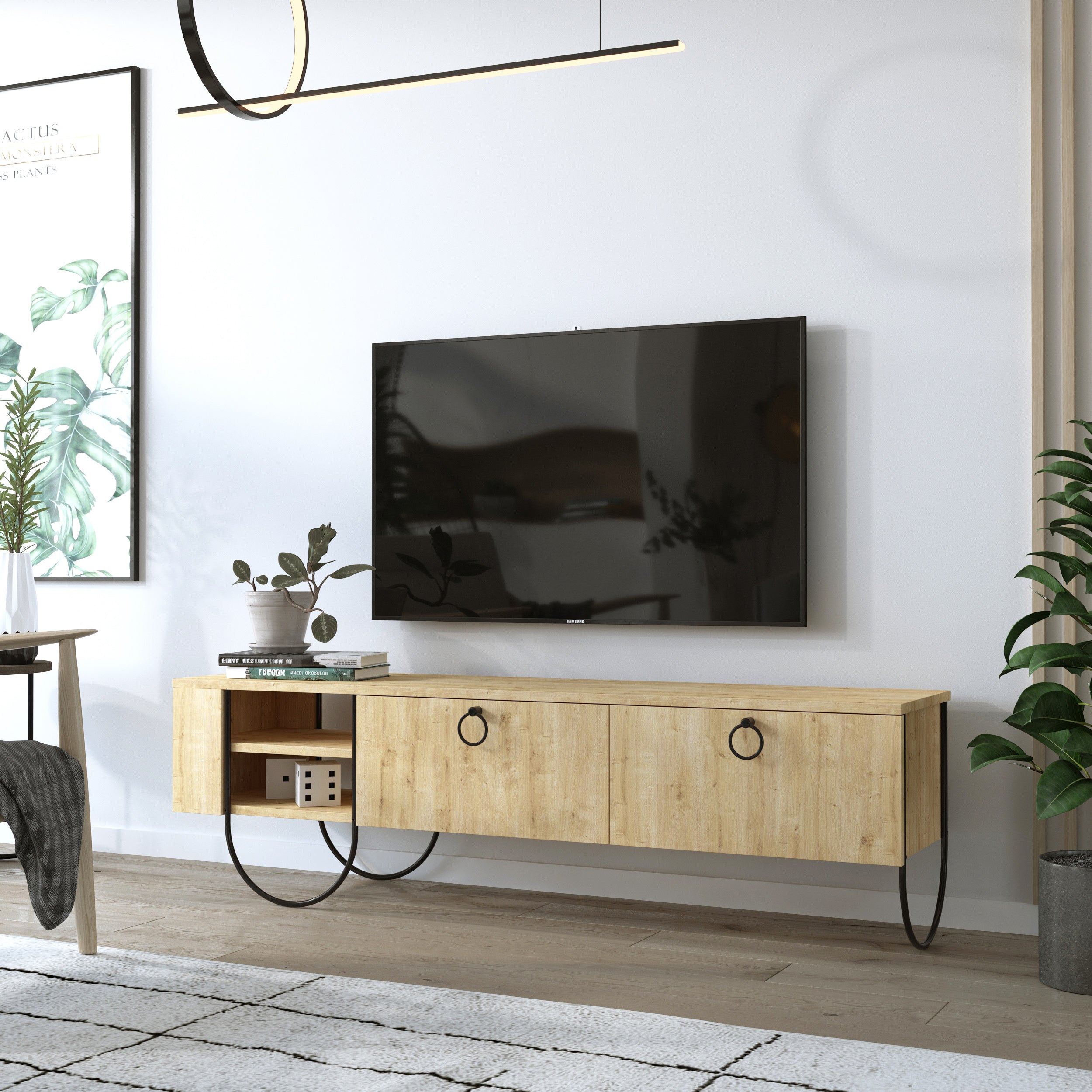 Norfolk Modern TV Stand Multimedia Centre With Storage Cabinet 151 cm - Decortie