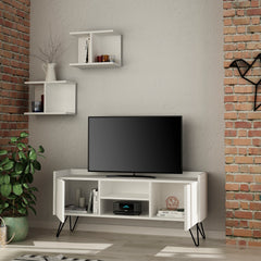 Klappe Modern TV Stand With Storage And Wall Shelf 126 cm - Decortie