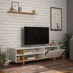 Stockton Modern Tv Unit With Storage And Wall Shelf 160cm - Decortie
