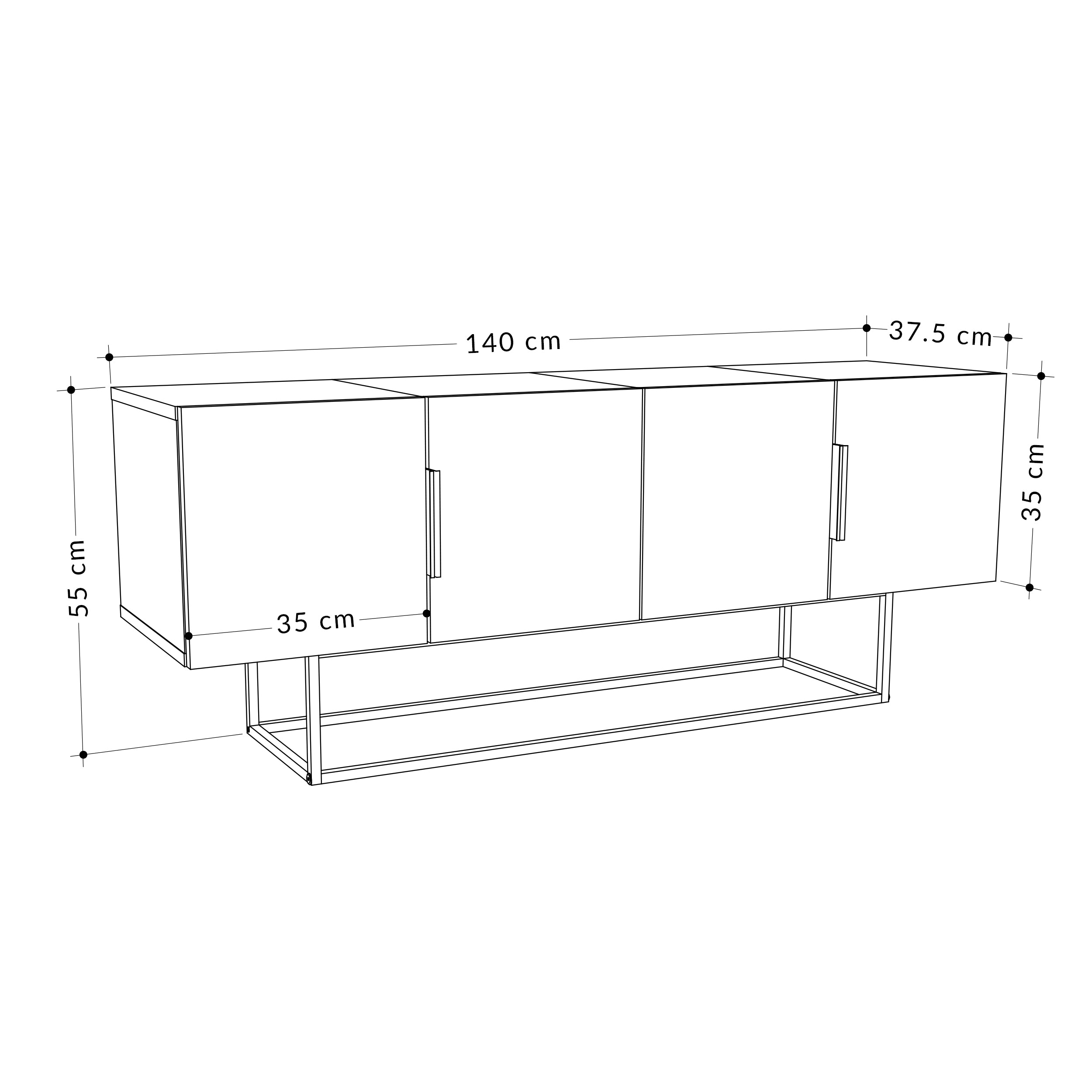 Tontini Modern TV Stand Multimedia Centre – dimensions (cm)