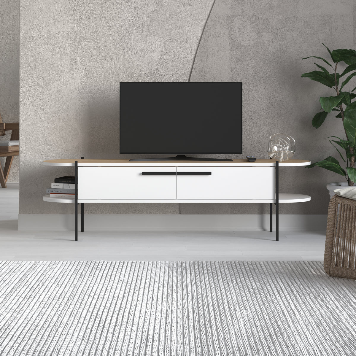 Otis Modern TV Stand Multimedia Centre Metal Leg Storage 160cm - Decortie