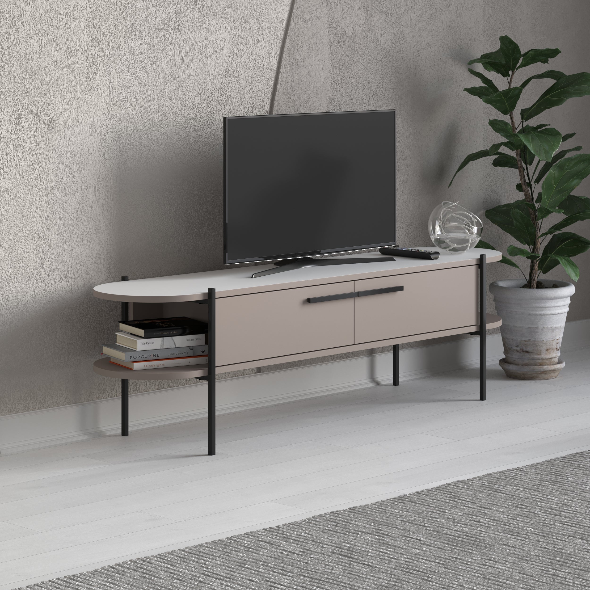 Otis Modern TV Stand Multimedia Centre Metal Leg Storage 160cm - Decortie