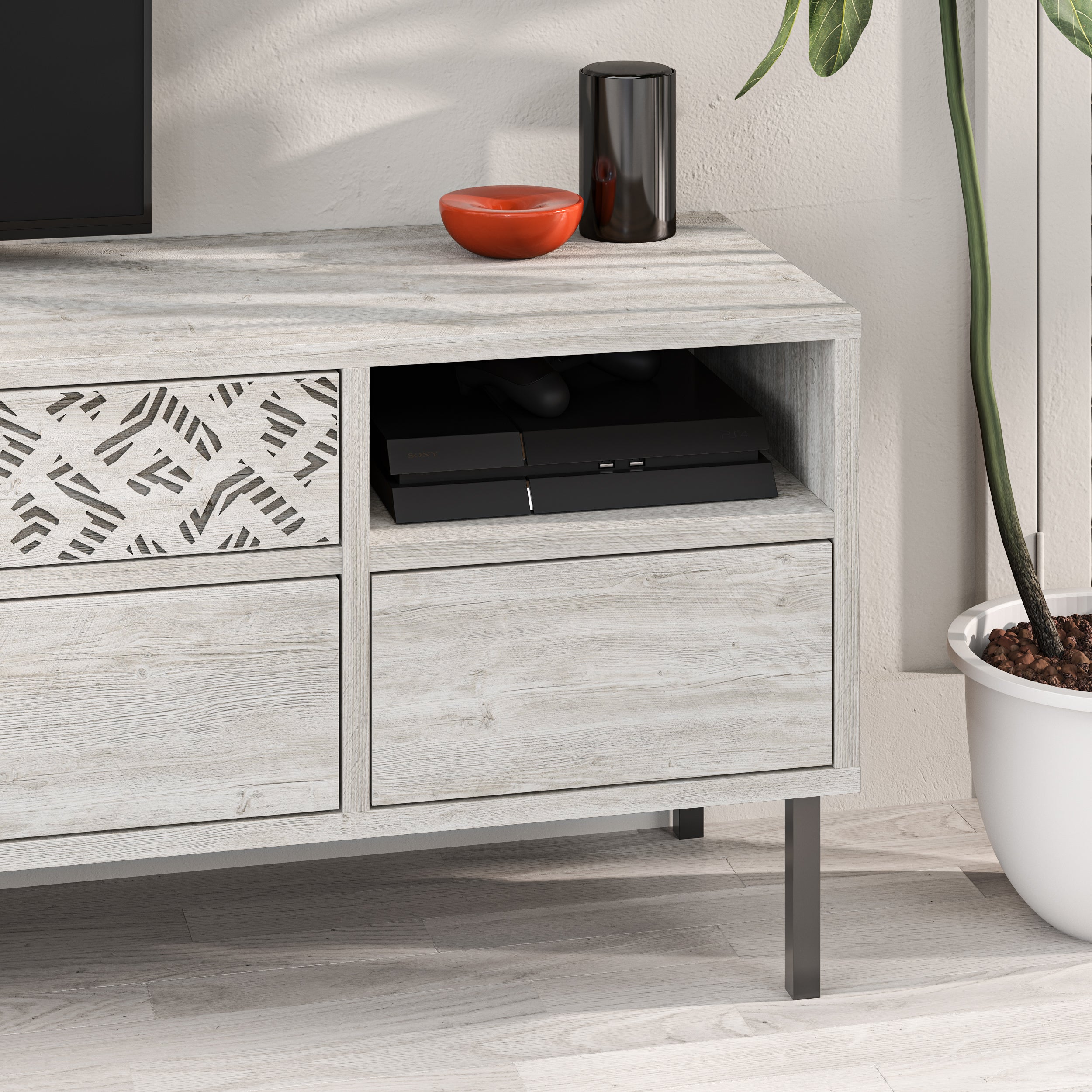 Heaton Modern TV Stand Multimedia Centre TV Unit With Storage Cabinet 144.6cm – Ancient White