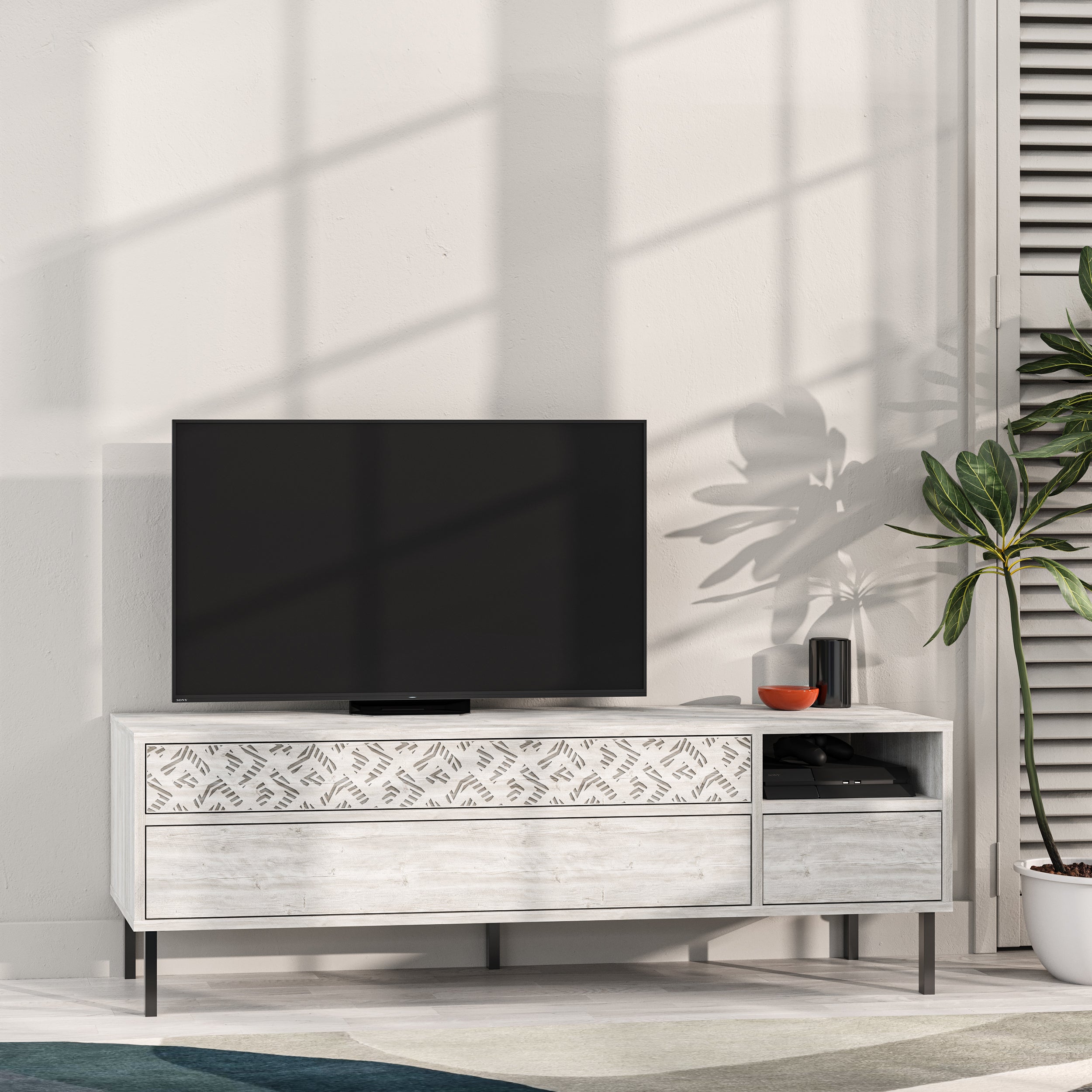 Heaton Modern TV Stand Multimedia Centre TV Unit With Storage Cabinet 144.6cm – Ancient White