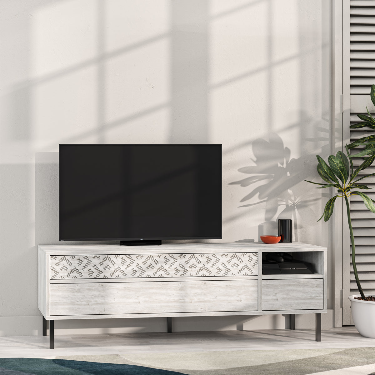 Heaton Modern TV Stand Multimedia Centre TV Unit With Storage Cabinet 144.6cm – Ancient White