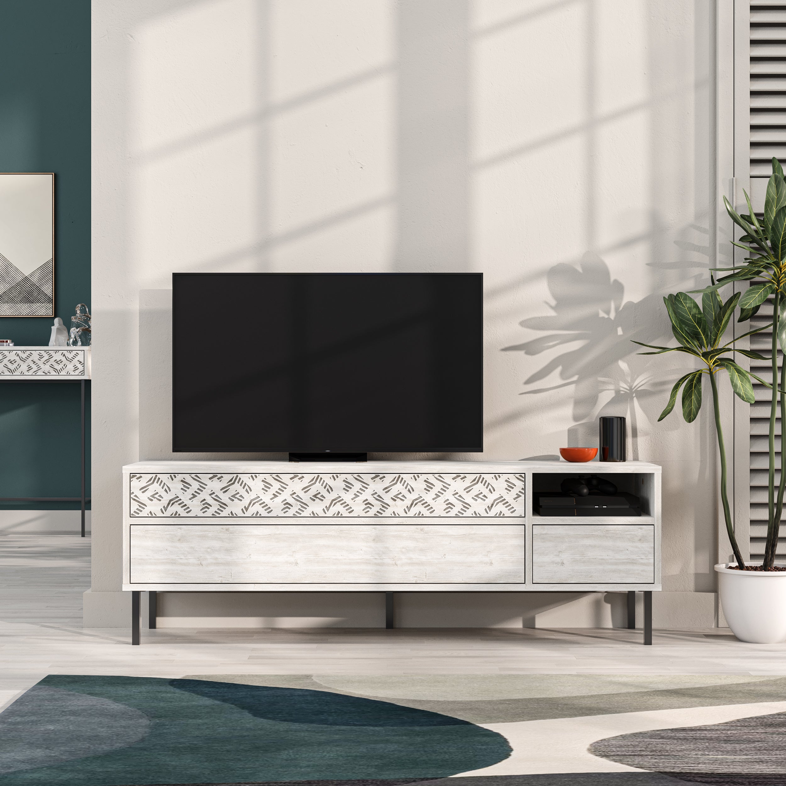 Heaton Modern TV Stand Multimedia Centre TV Unit With Storage Cabinet 144.6cm - Decortie