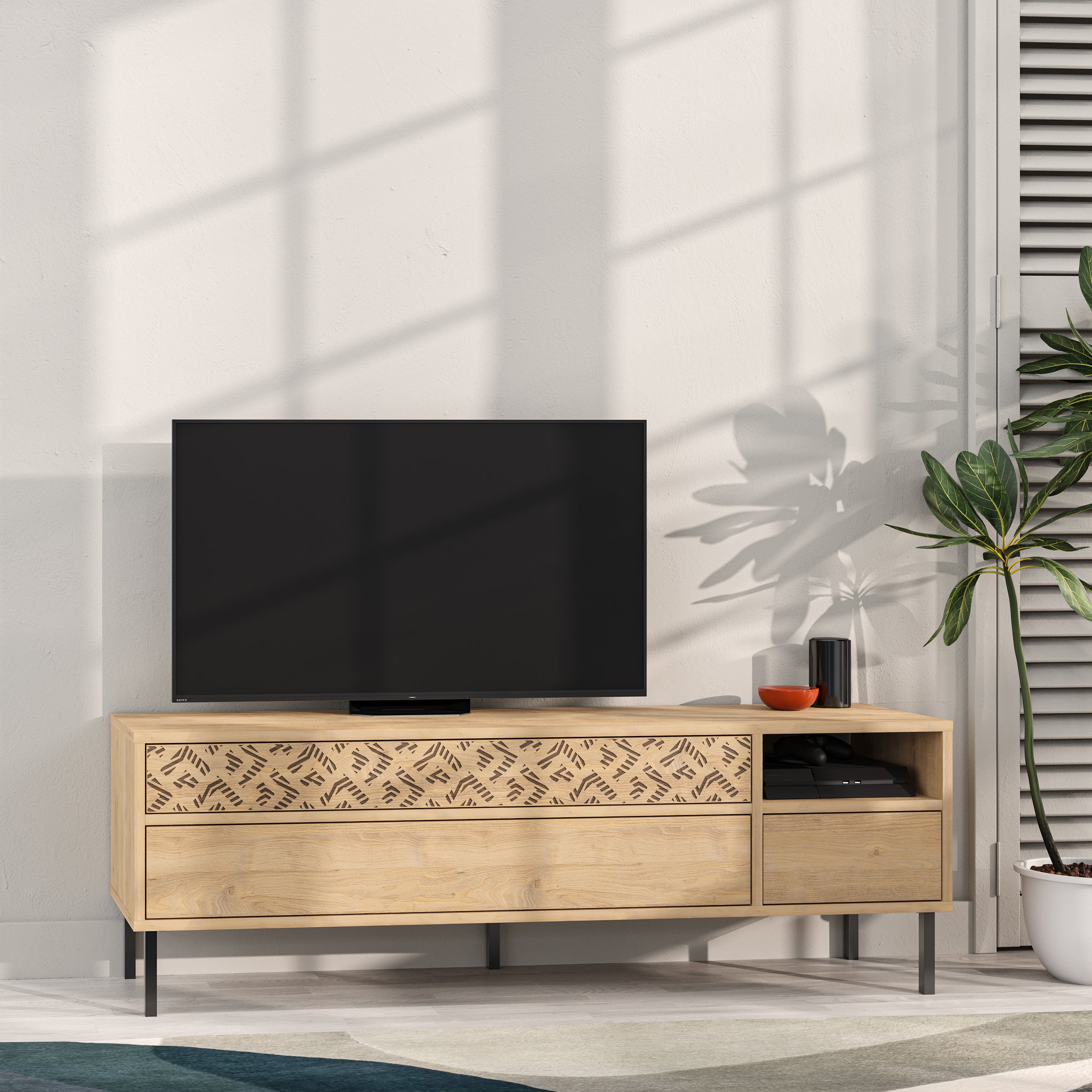 Heaton Modern TV Stand Multimedia Centre TV Unit With Storage Cabinet 144.6cm - Decortie