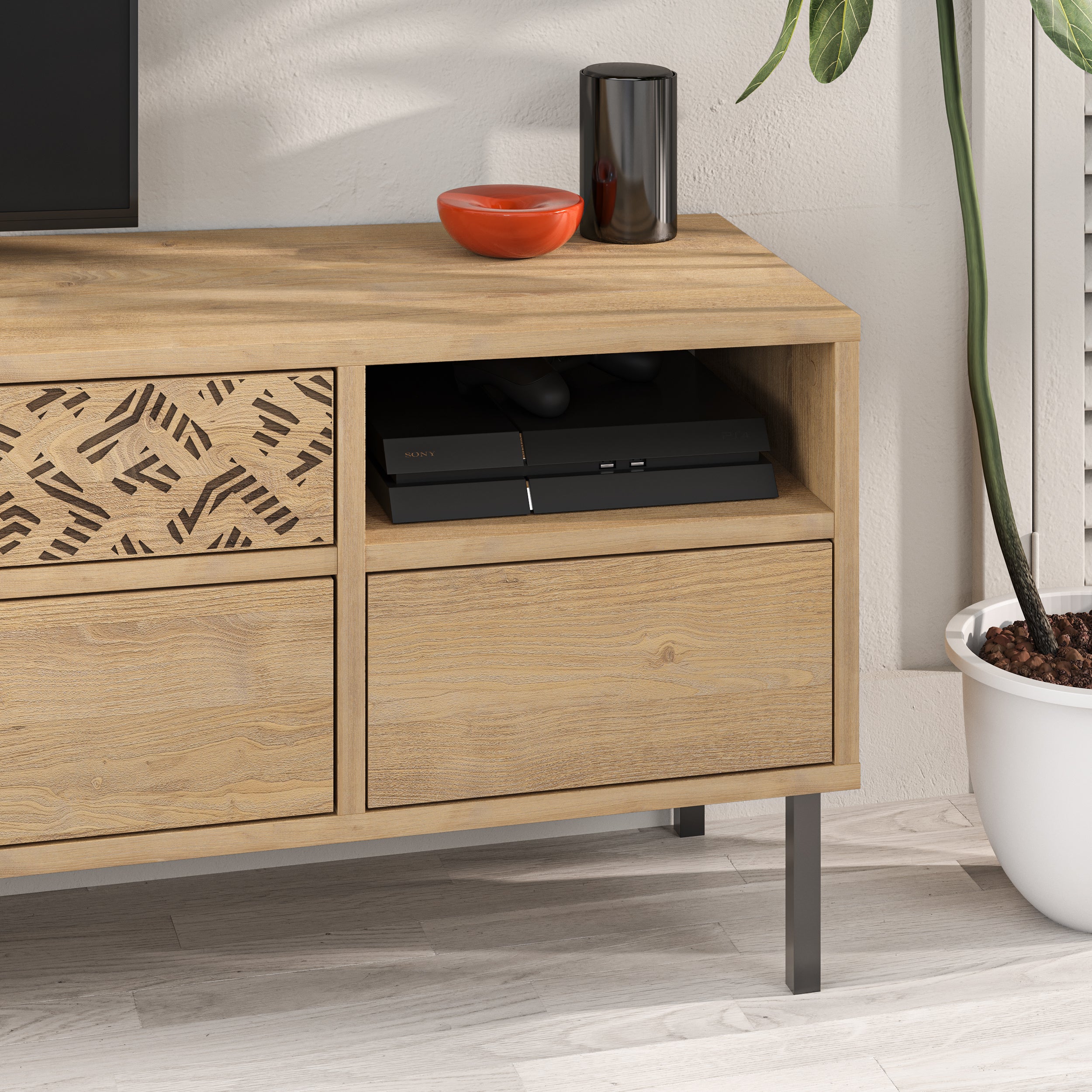 Heaton Modern TV Stand Multimedia Centre TV Unit With Storage Cabinet 144.6cm - Decortie