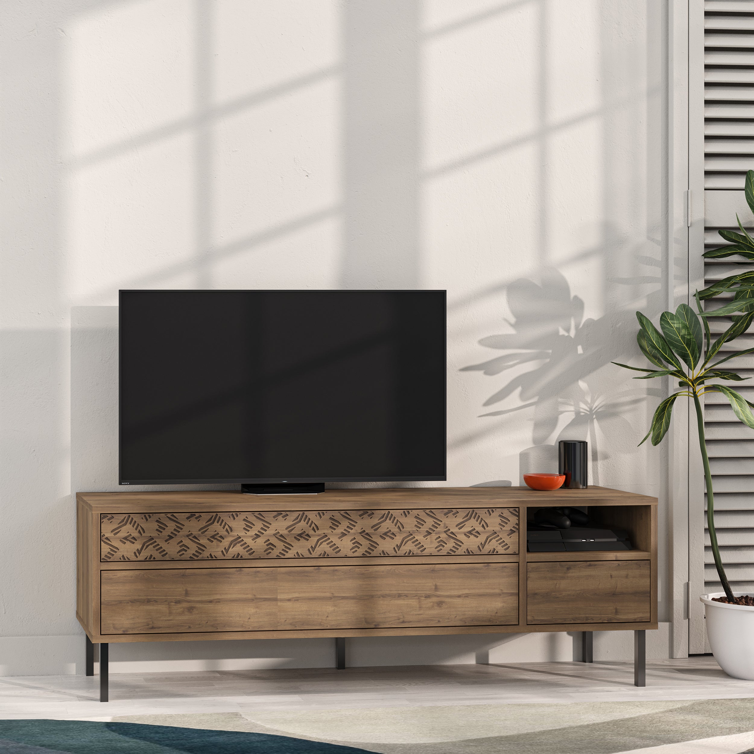 Heaton Modern TV Stand Multimedia Centre TV Unit With Storage Cabinet 144.6cm - Decortie