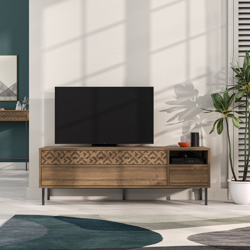Heaton Modern TV Stand Multimedia Centre TV Unit With Storage Cabinet 144.6cm in Dark Oak