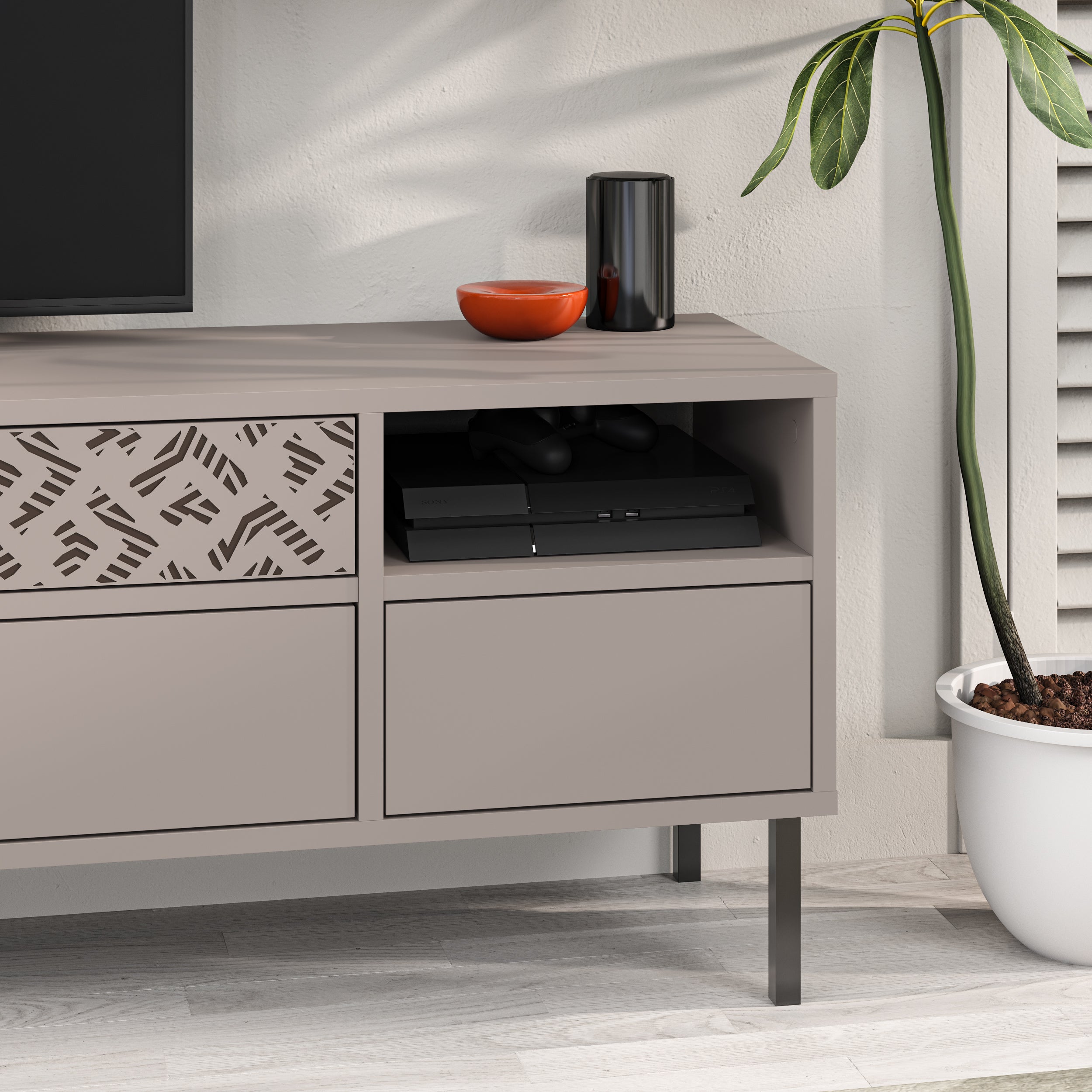 Heaton Modern TV Stand Multimedia Centre TV Unit With Storage Cabinet 144.6cm – Light Mocha