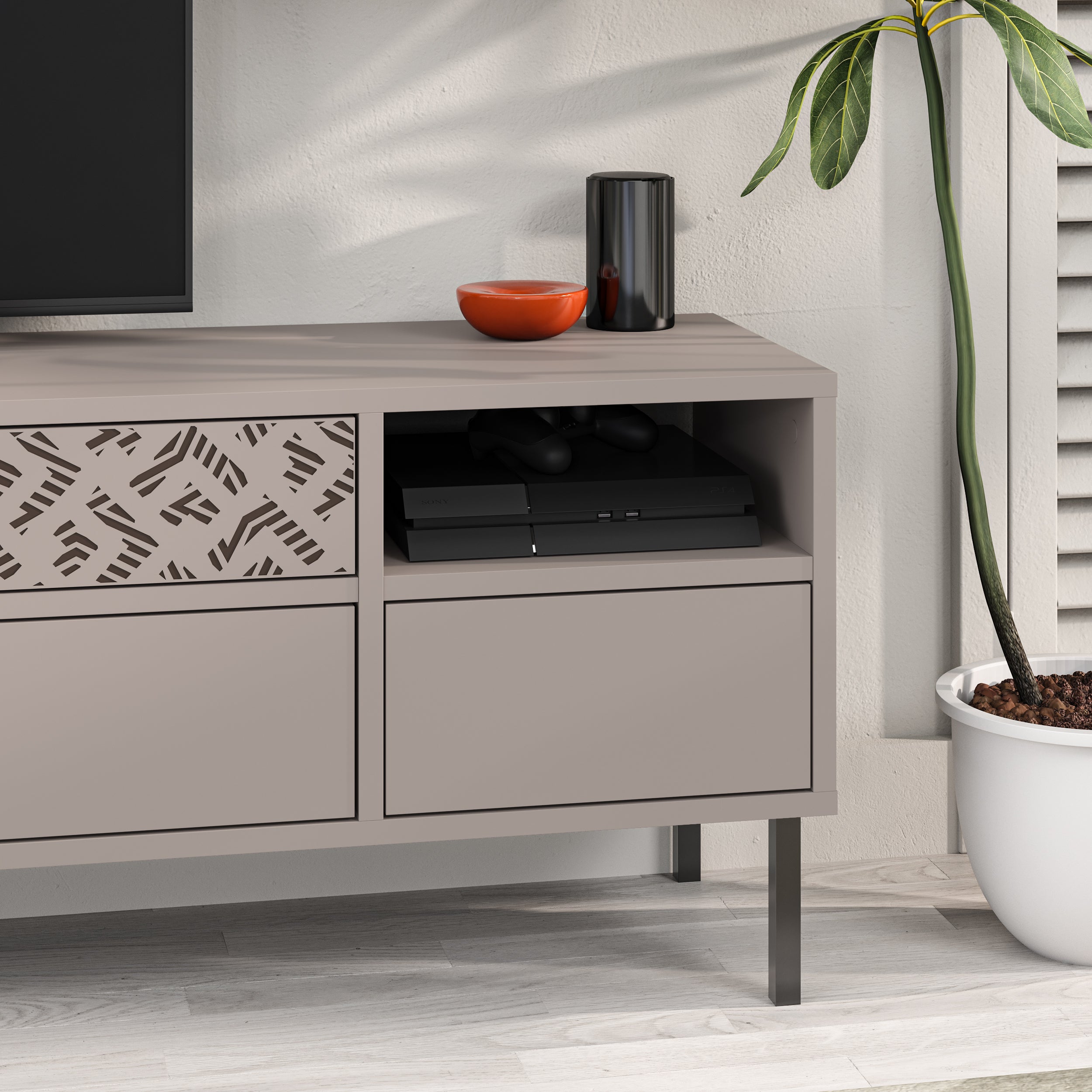 Heaton Modern TV Stand Multimedia Centre TV Unit With Storage Cabinet 144.6cm - Decortie