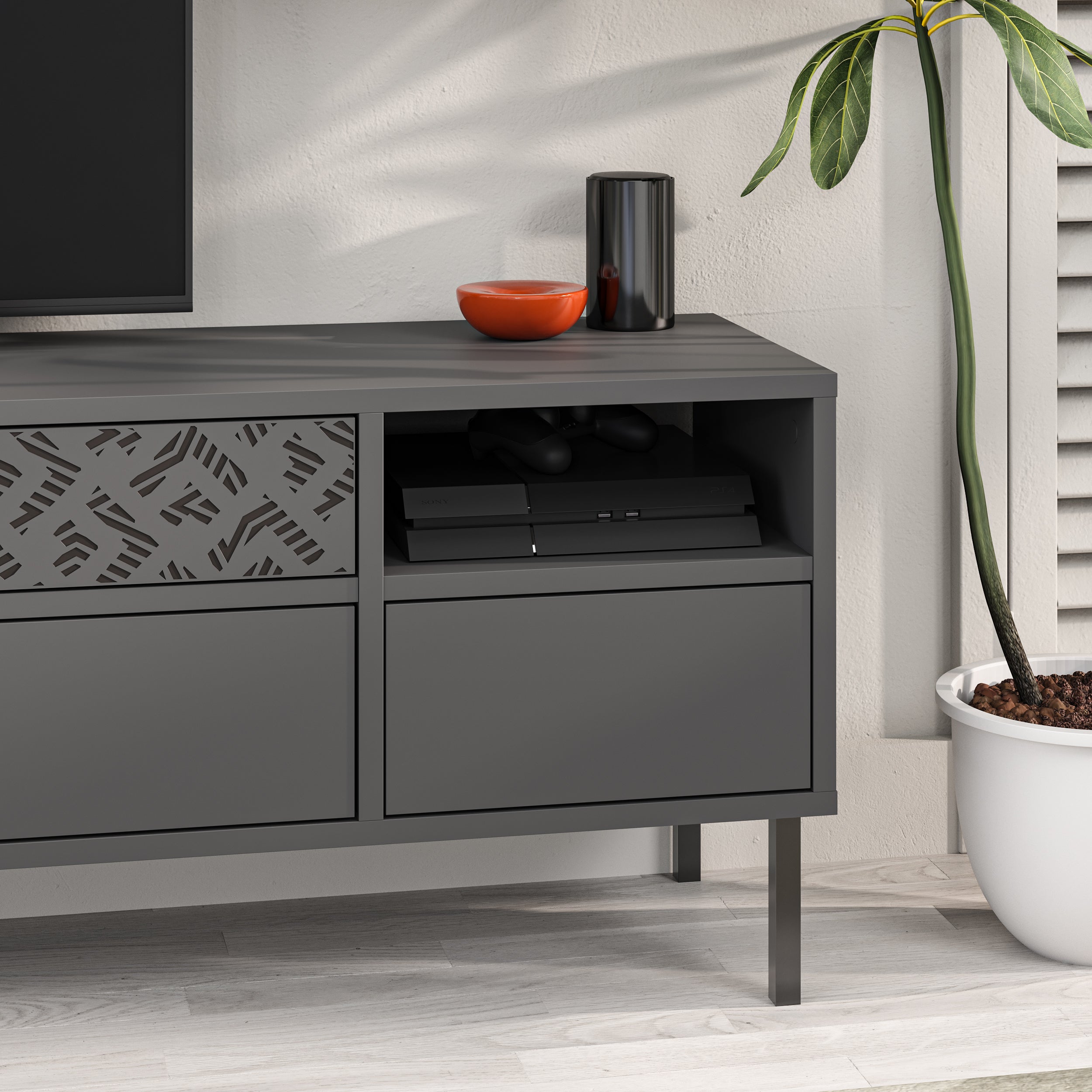 Heaton Modern TV Stand Multimedia Centre TV Unit With Storage Cabinet 144.6cm - Decortie