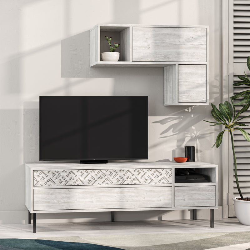 Heaton Modern Tv Unit With Storage And Wall Shelf 144.6cm – Ancient White