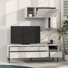 Heaton Modern Tv Unit With Storage And Wall Shelf 144.6cm – Ancient White