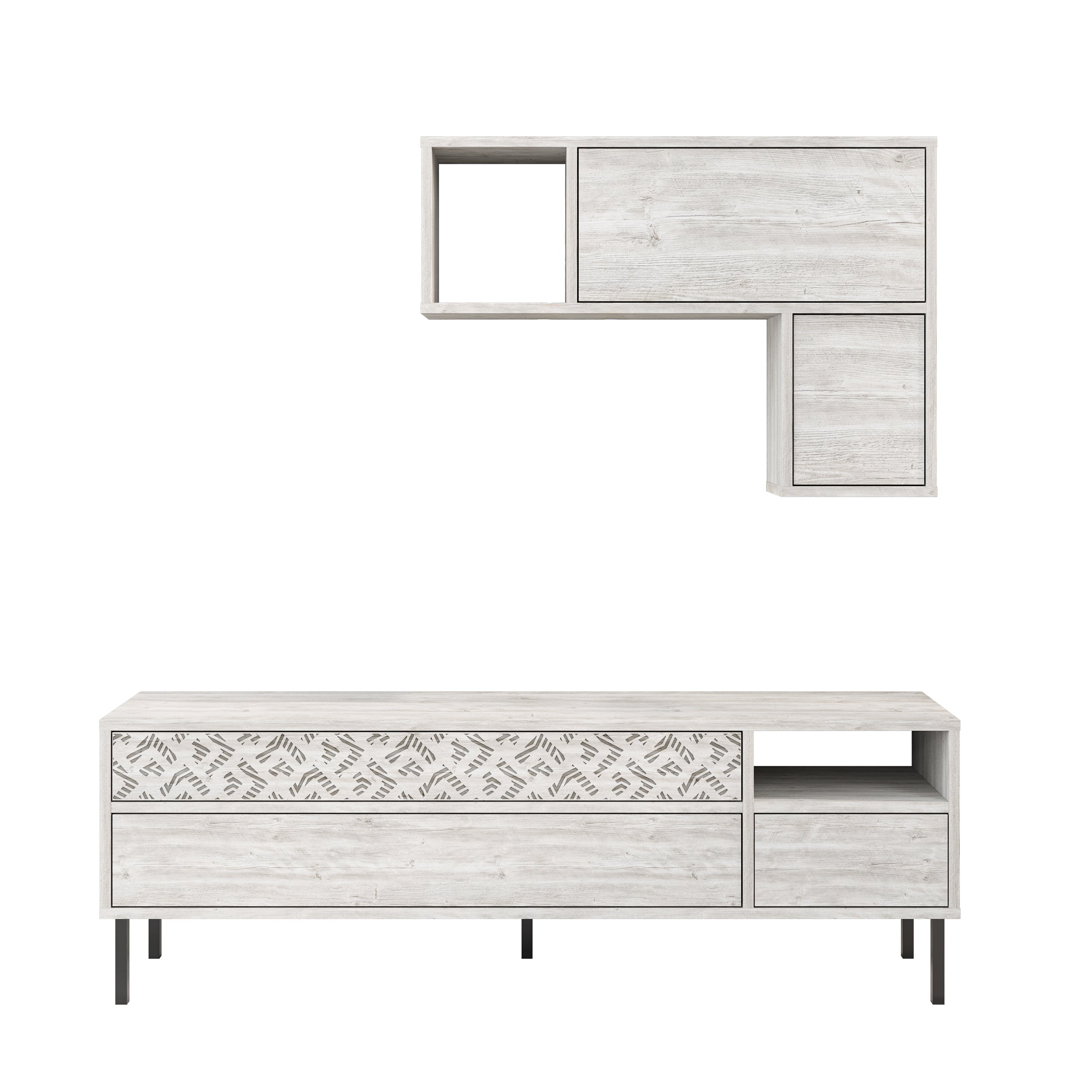 Heaton Modern Tv Unit With Storage And Wall Shelf 144.6cm – Ancient White