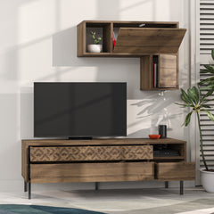 Heaton Modern Tv Unit With Storage And Wall Shelf 144.6cm - Decortie