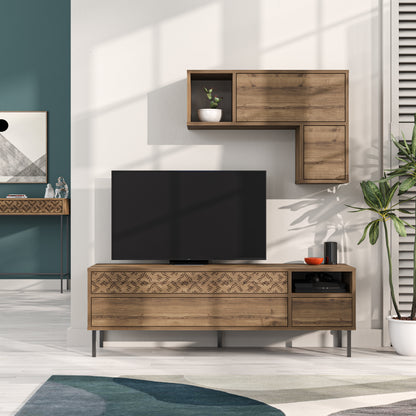 Heaton Modern Tv Unit With Storage And Wall Shelf 144.6cm
