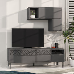 Heaton Modern Tv Unit With Storage And Wall Shelf 144.6cm - Decortie