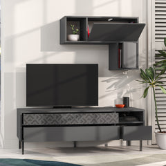 Heaton Modern Tv Unit With Storage And Wall Shelf 144.6cm - Decortie