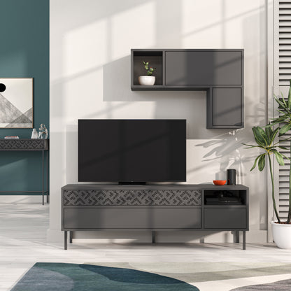 Heaton Modern Tv Unit With Storage And Wall Shelf 144.6cm