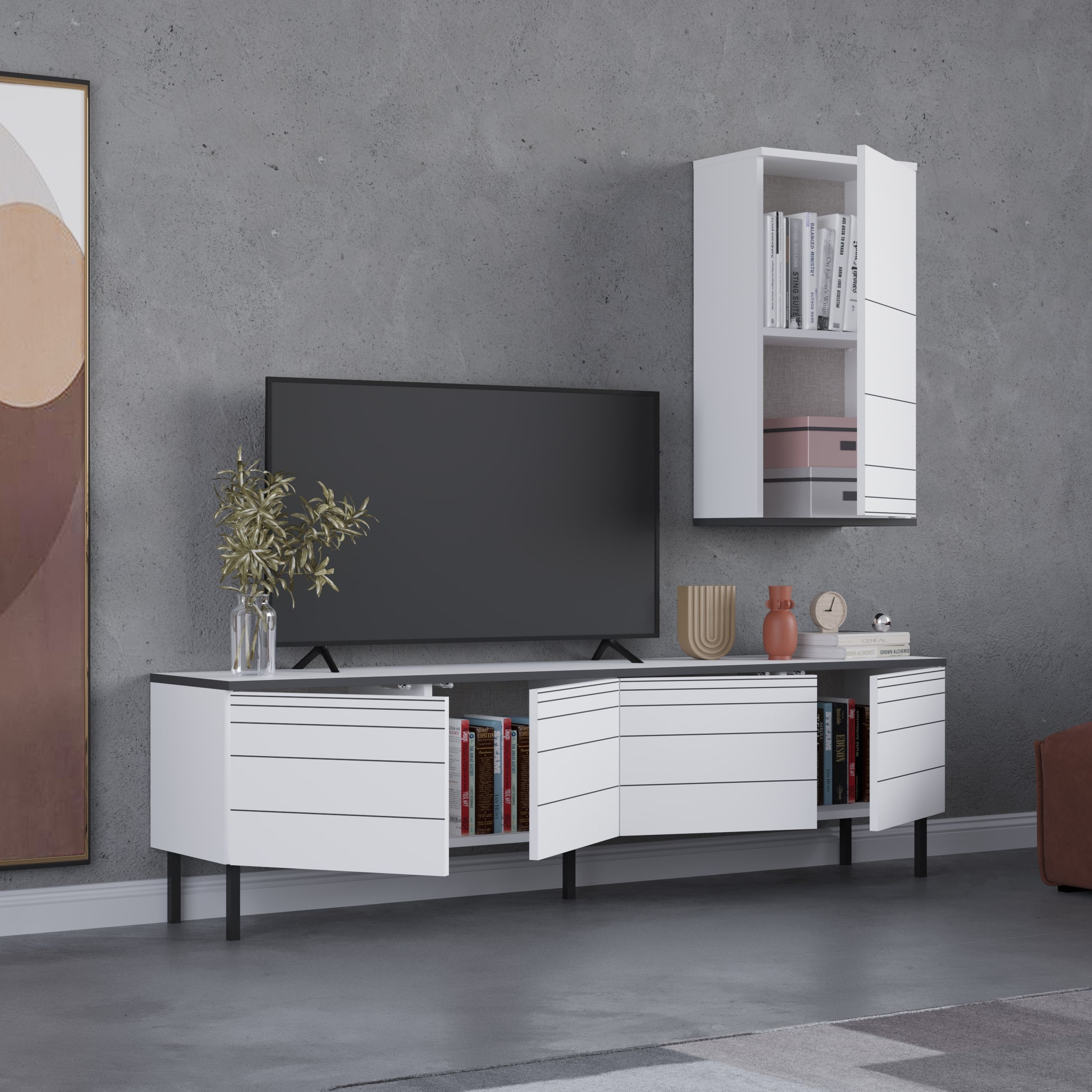  Arya Modern Tv Unit With Wall Storage Unit 180cm