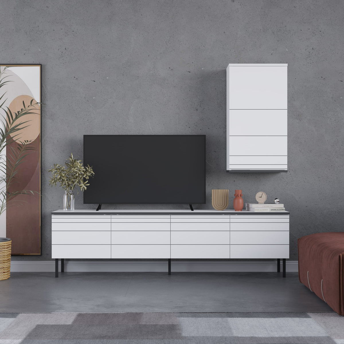  Arya Modern Tv Unit With Wall Storage Unit 180cm