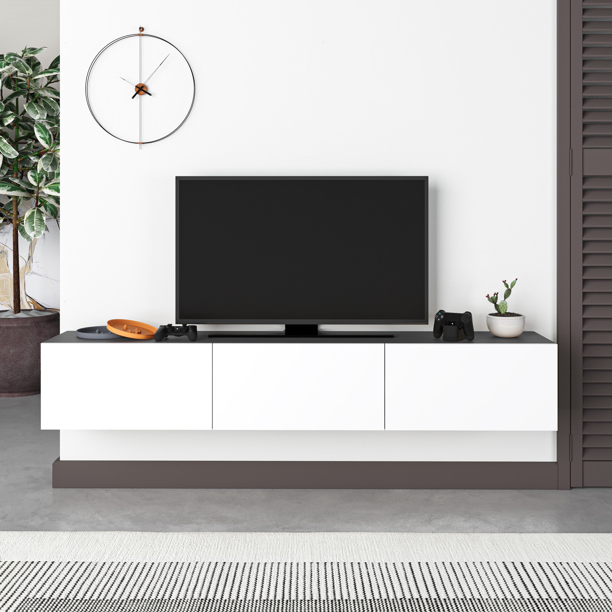 Francy Modern Tv Unit - Wall Mounted - 3 Compartments - 180 cm