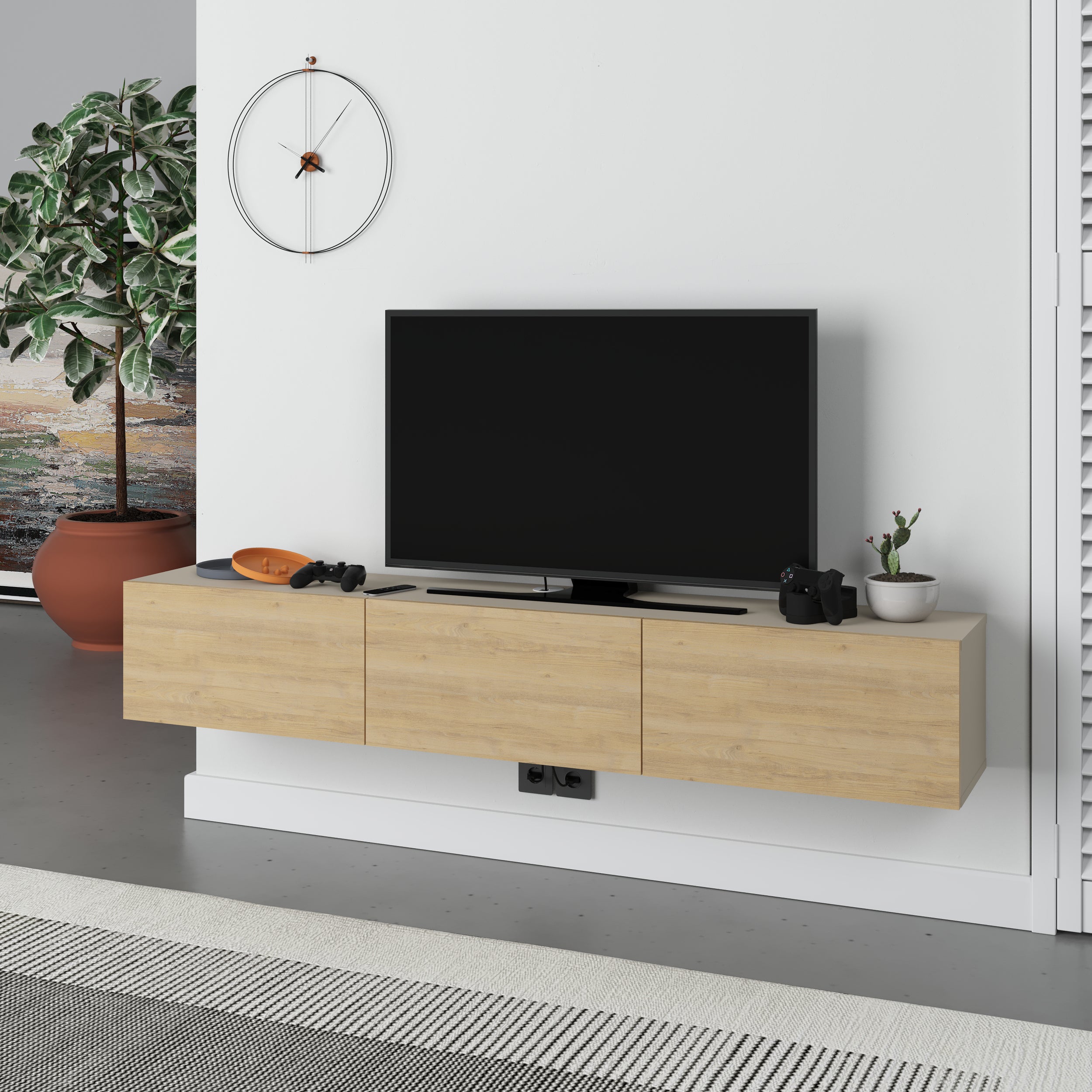Francy Modern Tv Unit - Wall Mounted - 3 Compartments - 180 cm