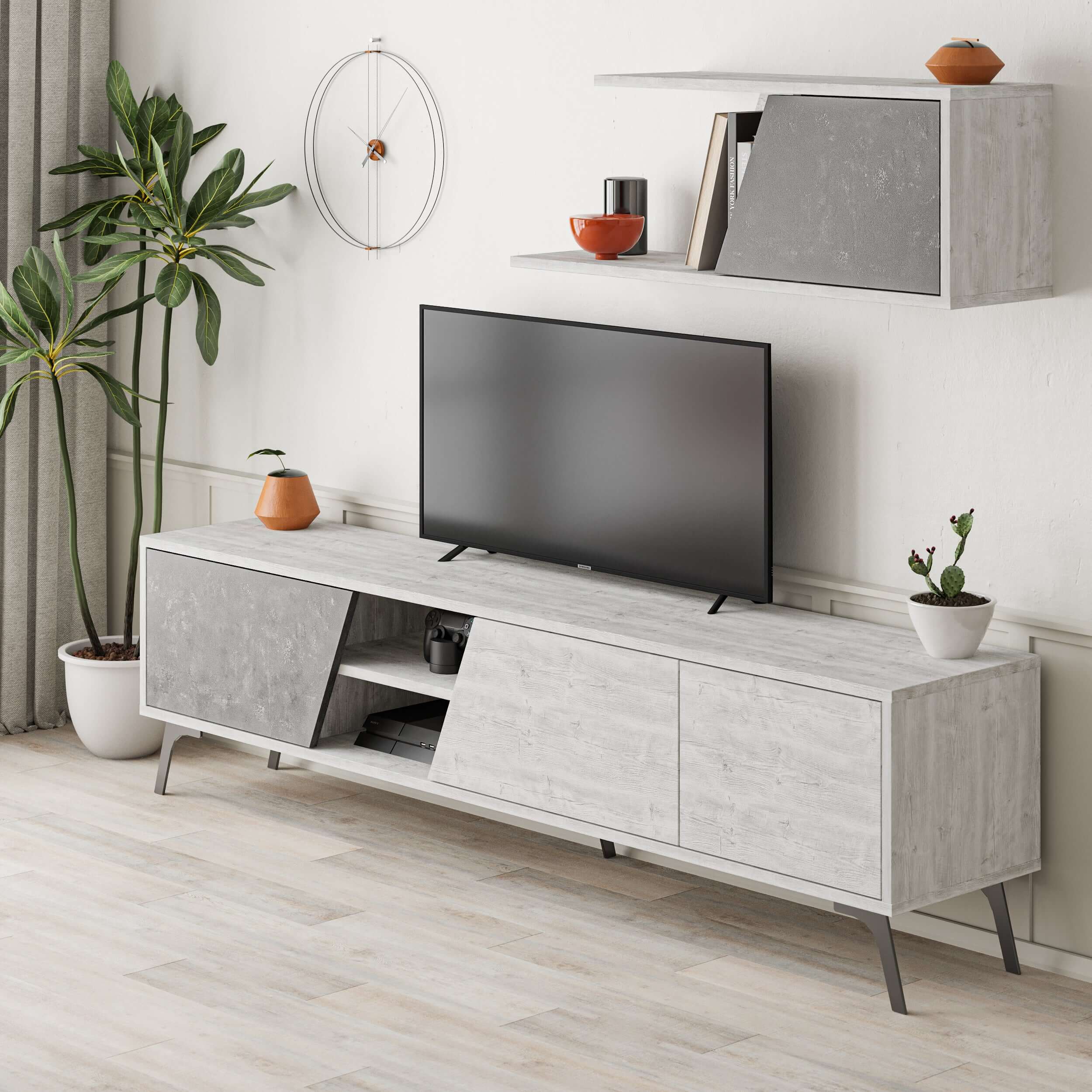 Fiona 180cm TV Unit with Wall Shelf for Extra Storage