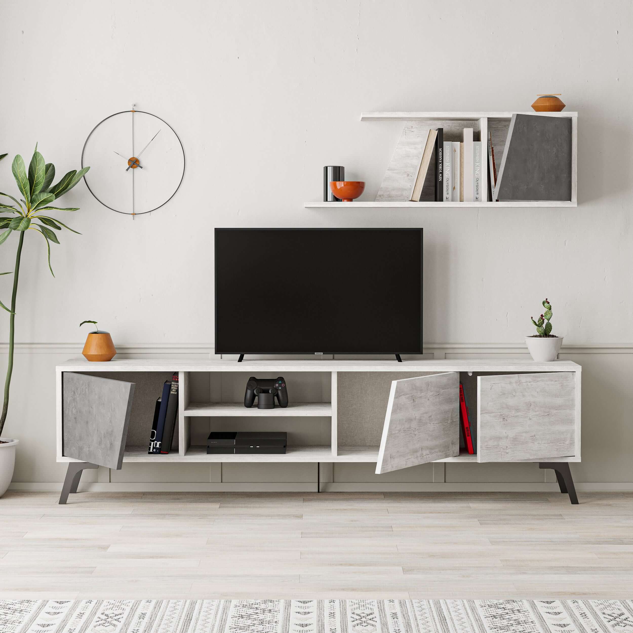 Fiona 180cm TV Unit with Wall Shelf for Extra Storage