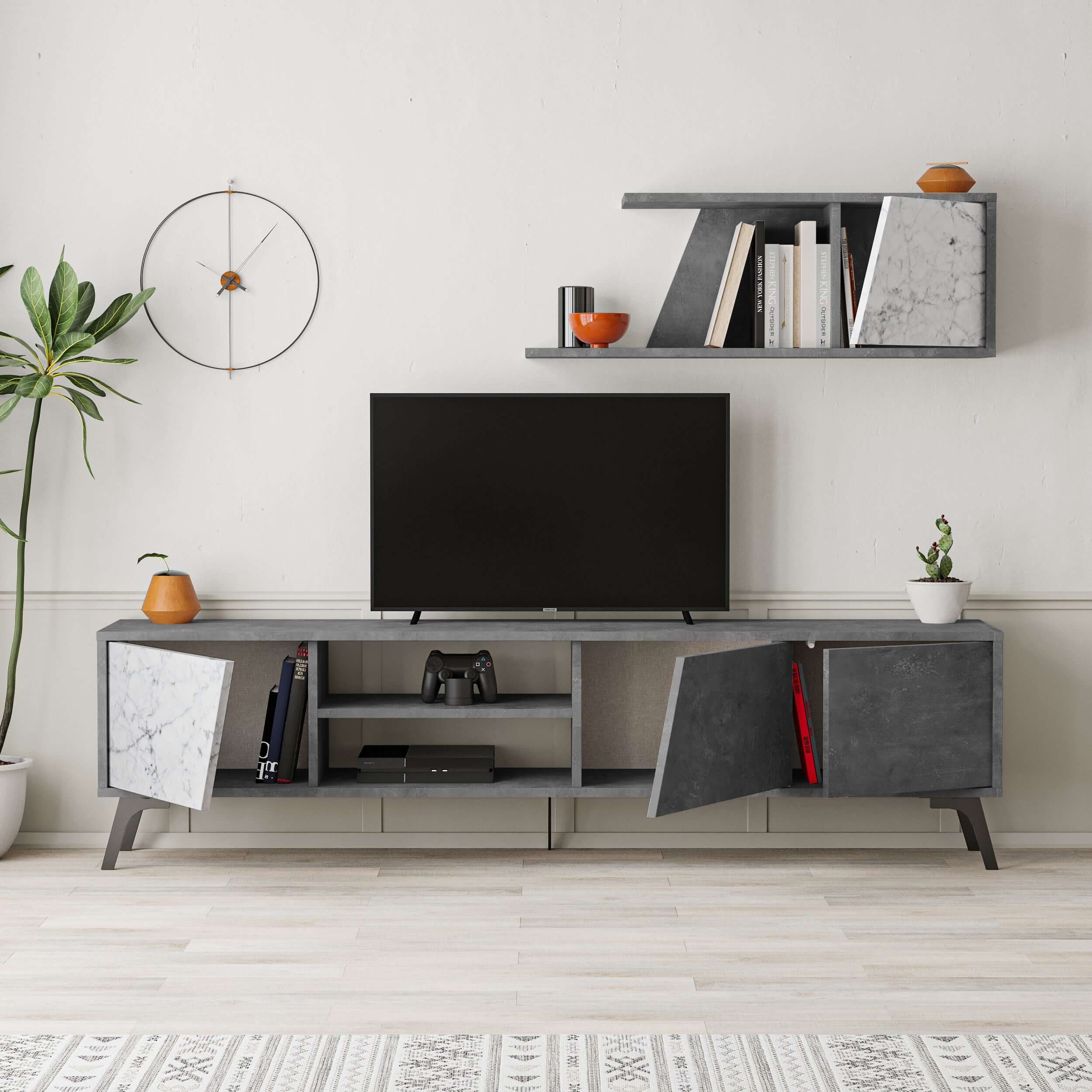 Fiona 180cm TV Unit with Wall Shelf for Extra Storage