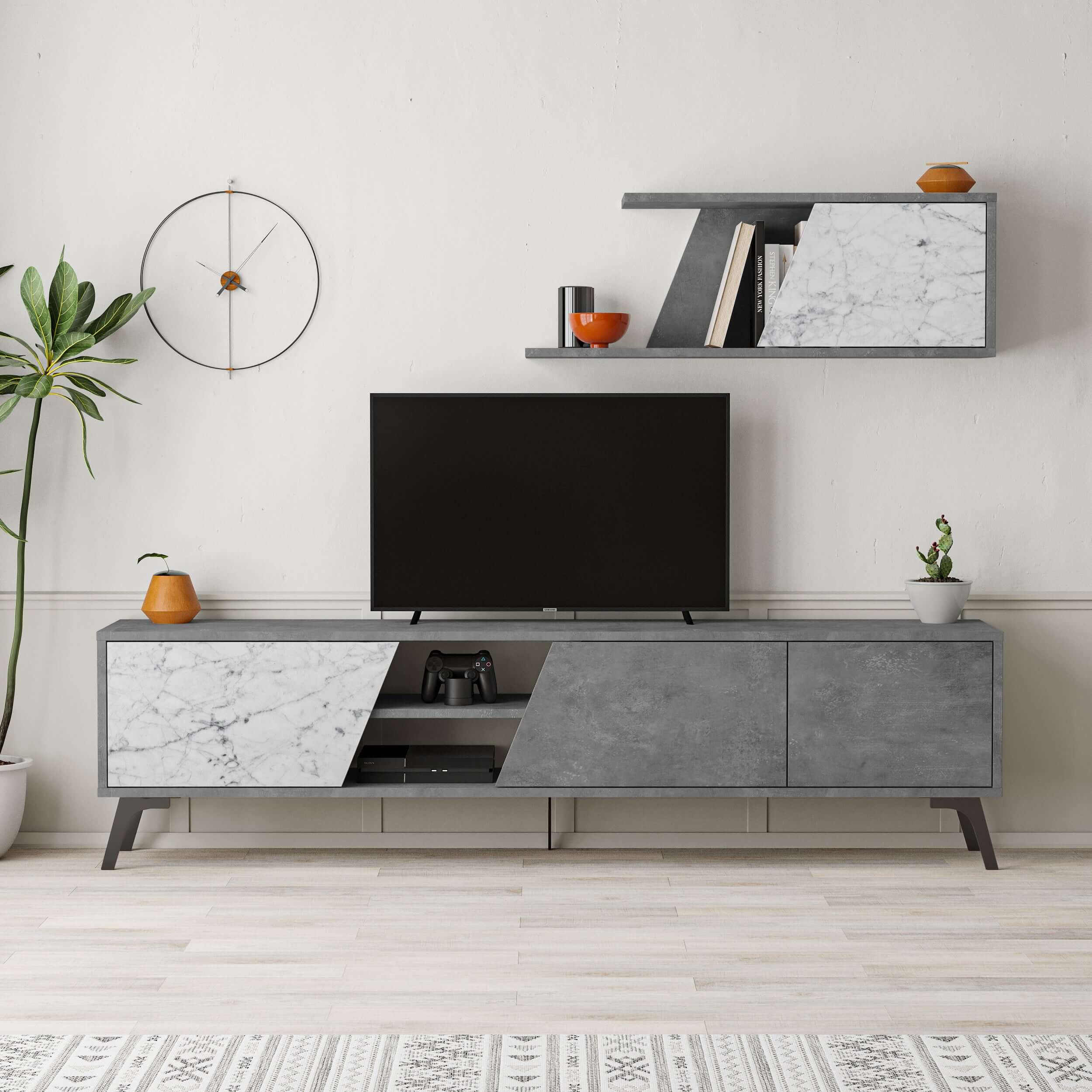 Fiona 180cm TV Unit with Wall Shelf for Extra Storage