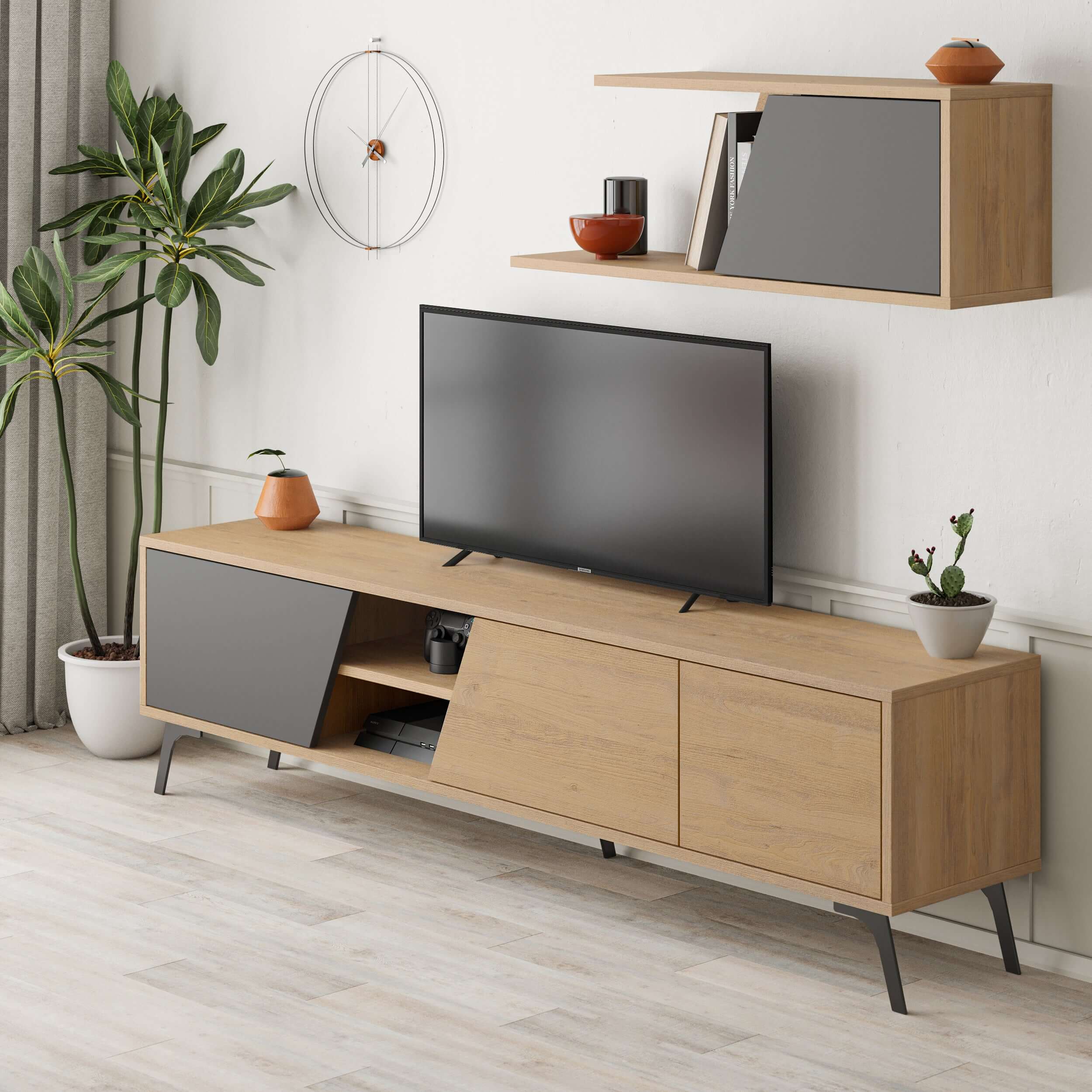 Fiona 180cm TV Unit with Wall Shelf for Extra Storage