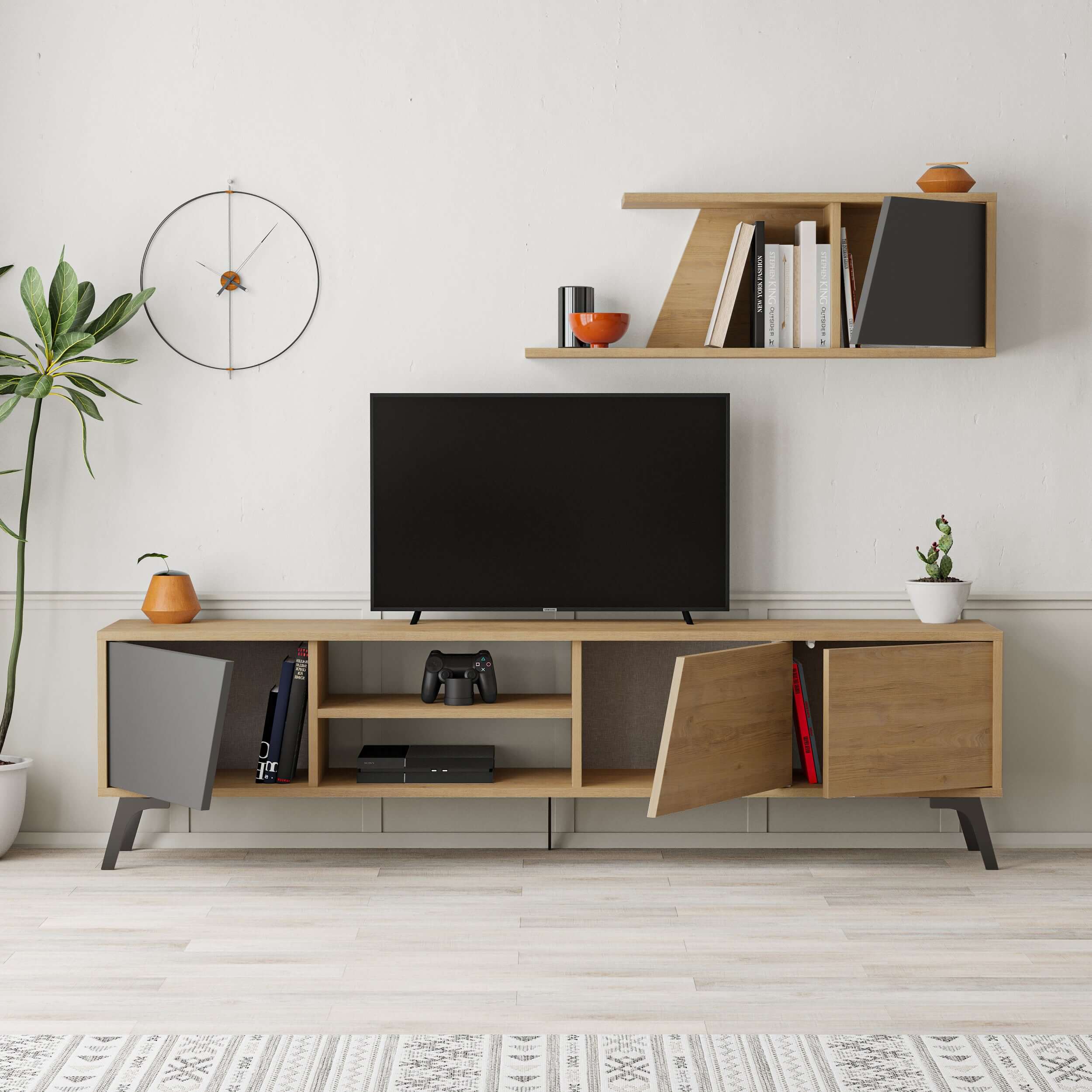 Fiona 180cm TV Unit with Wall Shelf for Extra Storage