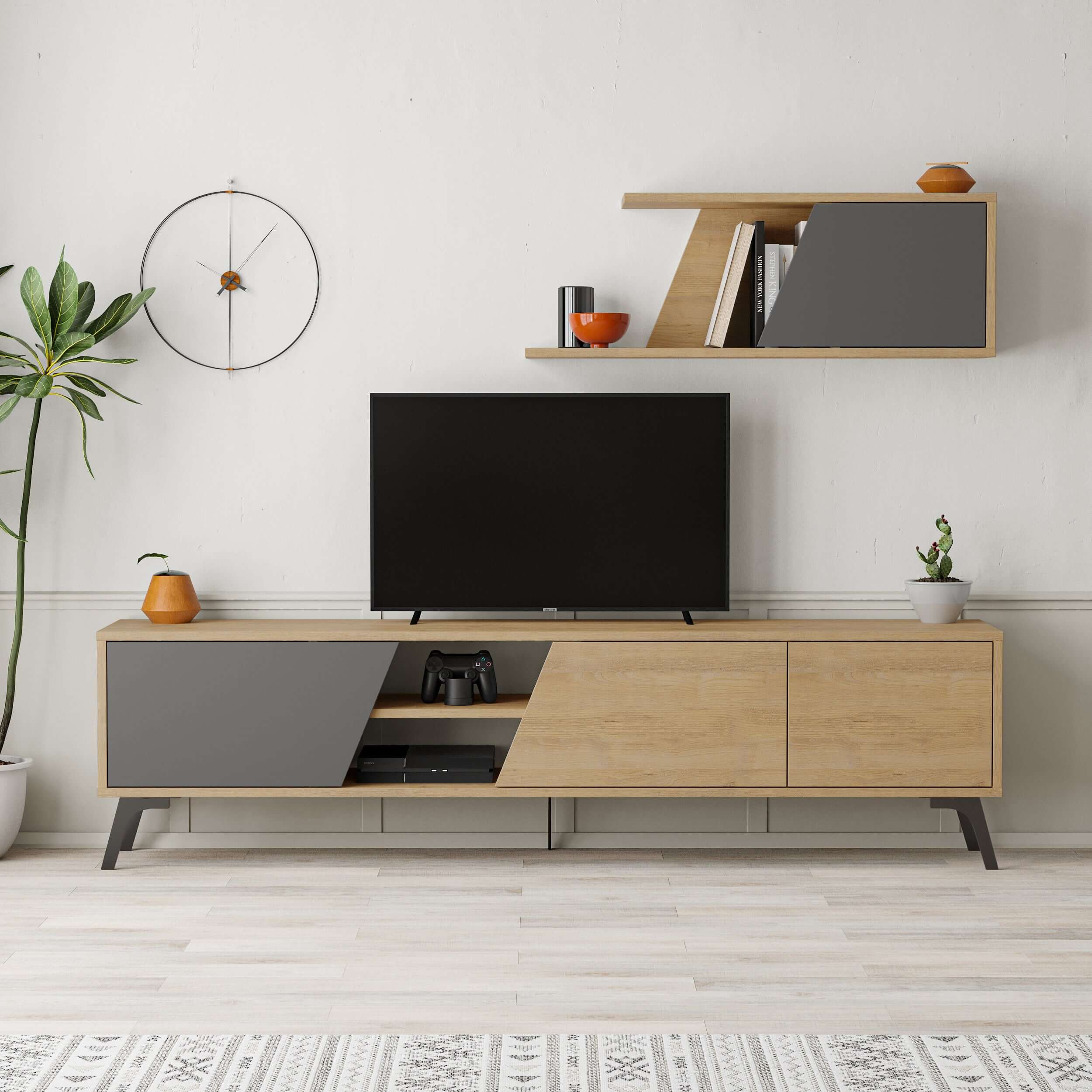 Fiona 180cm TV Unit with Wall Shelf for Extra Storage