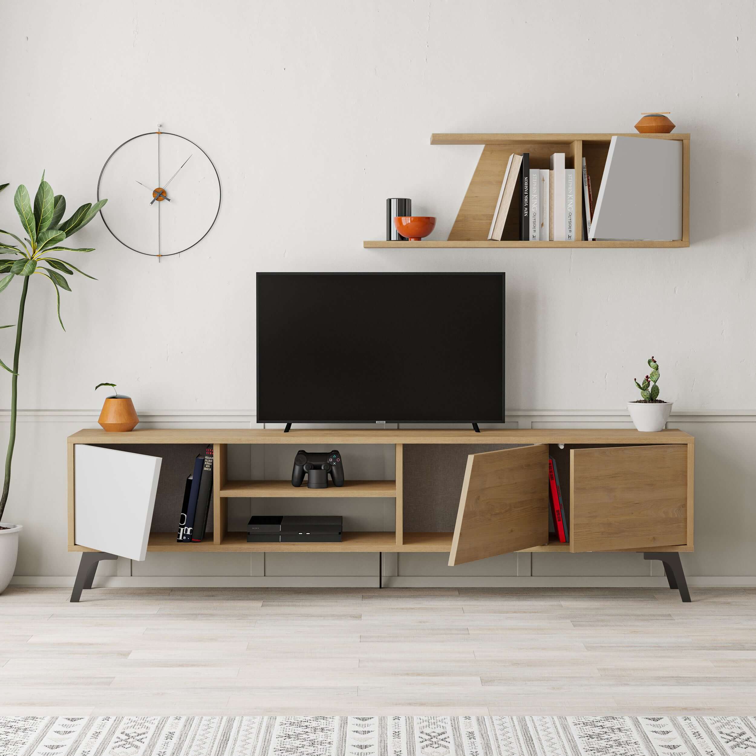 Fiona 180cm TV Unit with Wall Shelf for Extra Storage