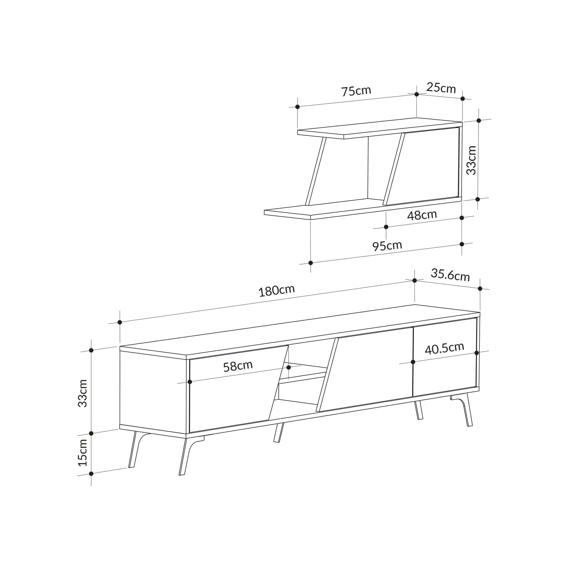 Fiona 180cm TV Unit with Wall Shelf for Extra Storage