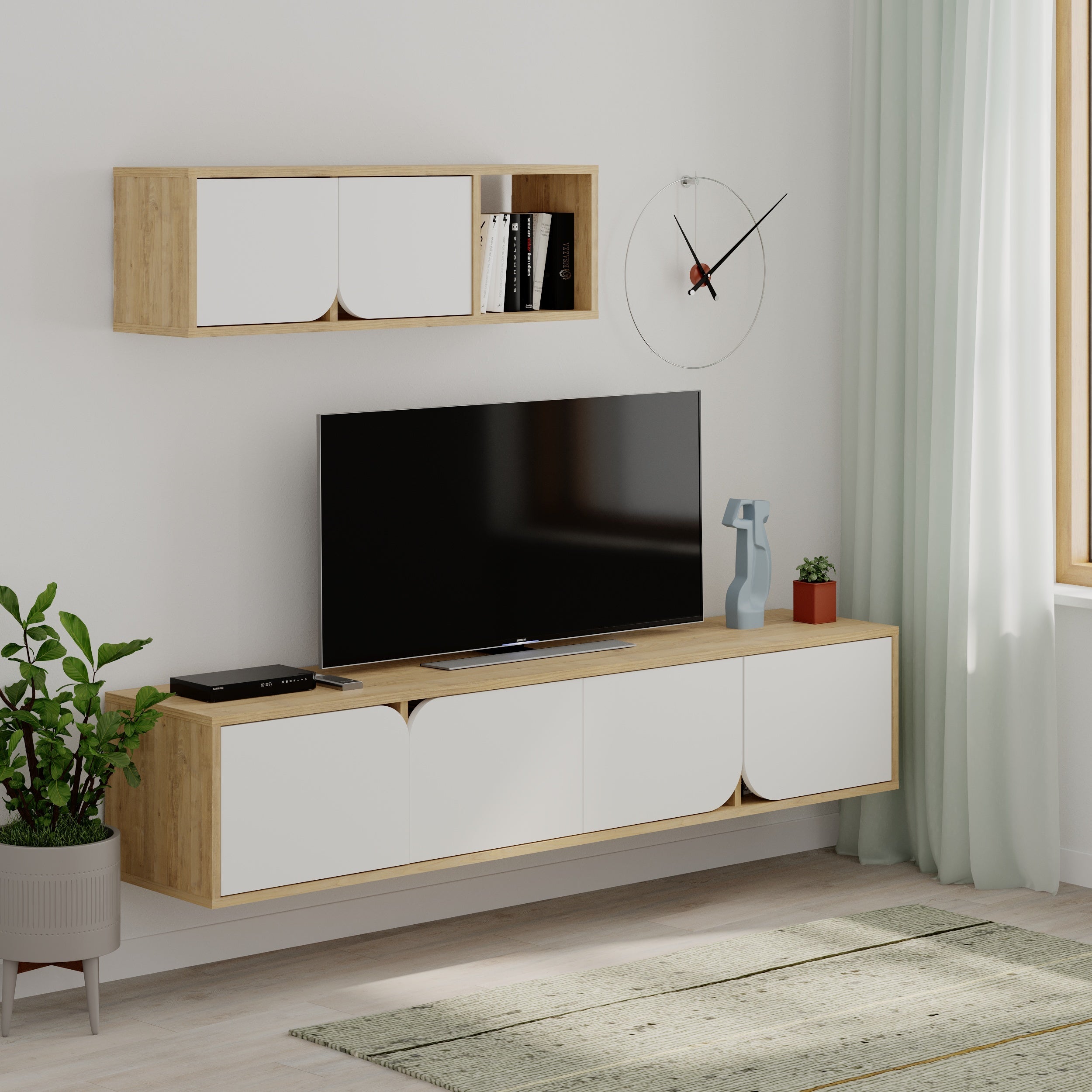 Spark Modern Tv Unit With Wall Storage Unit 180cm - Decortie